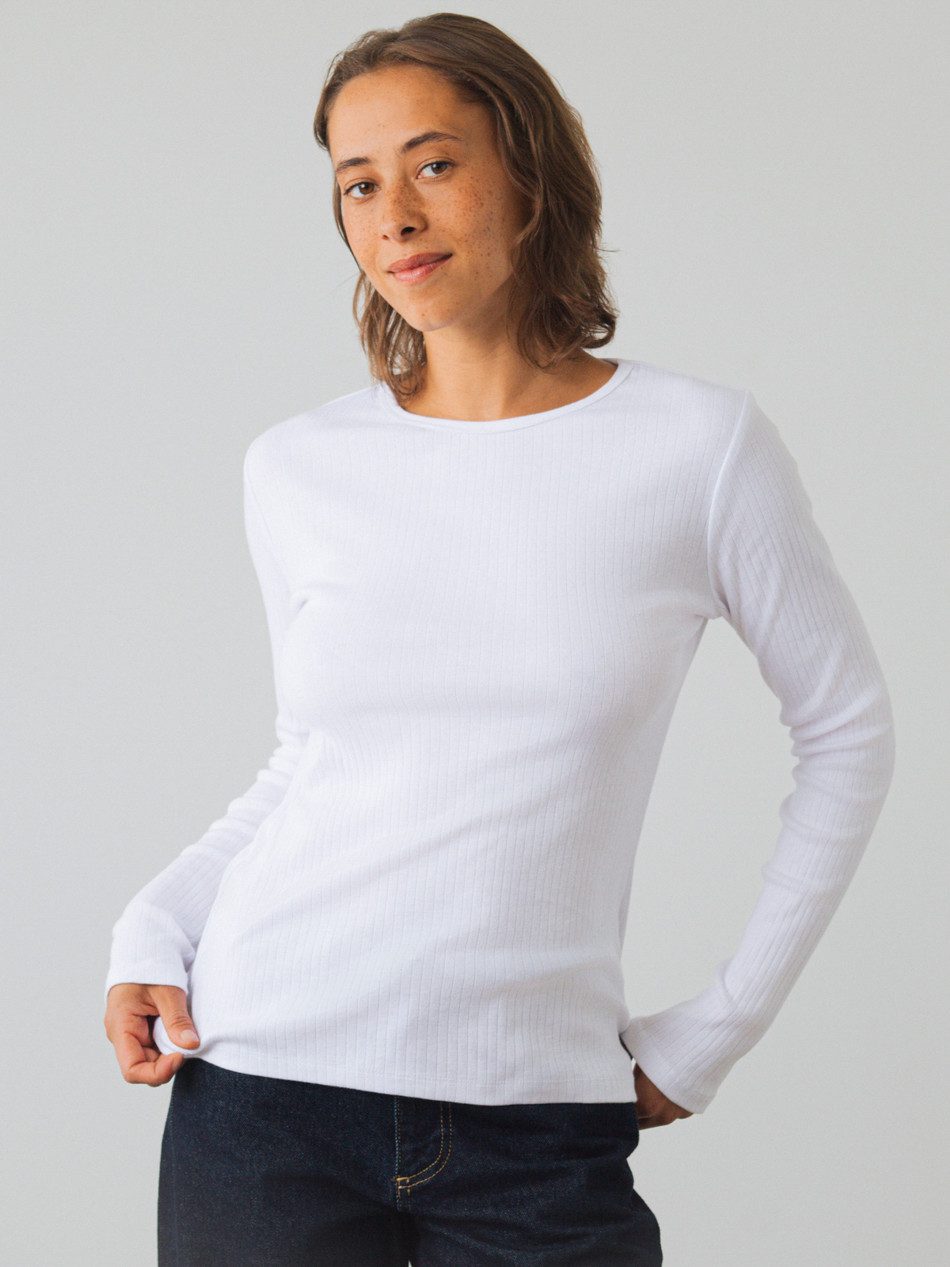 HONEST BASICS Langarmshirt Damen, Geripptes mit Rippstoff aus Bio-Baumwolle günstig online kaufen