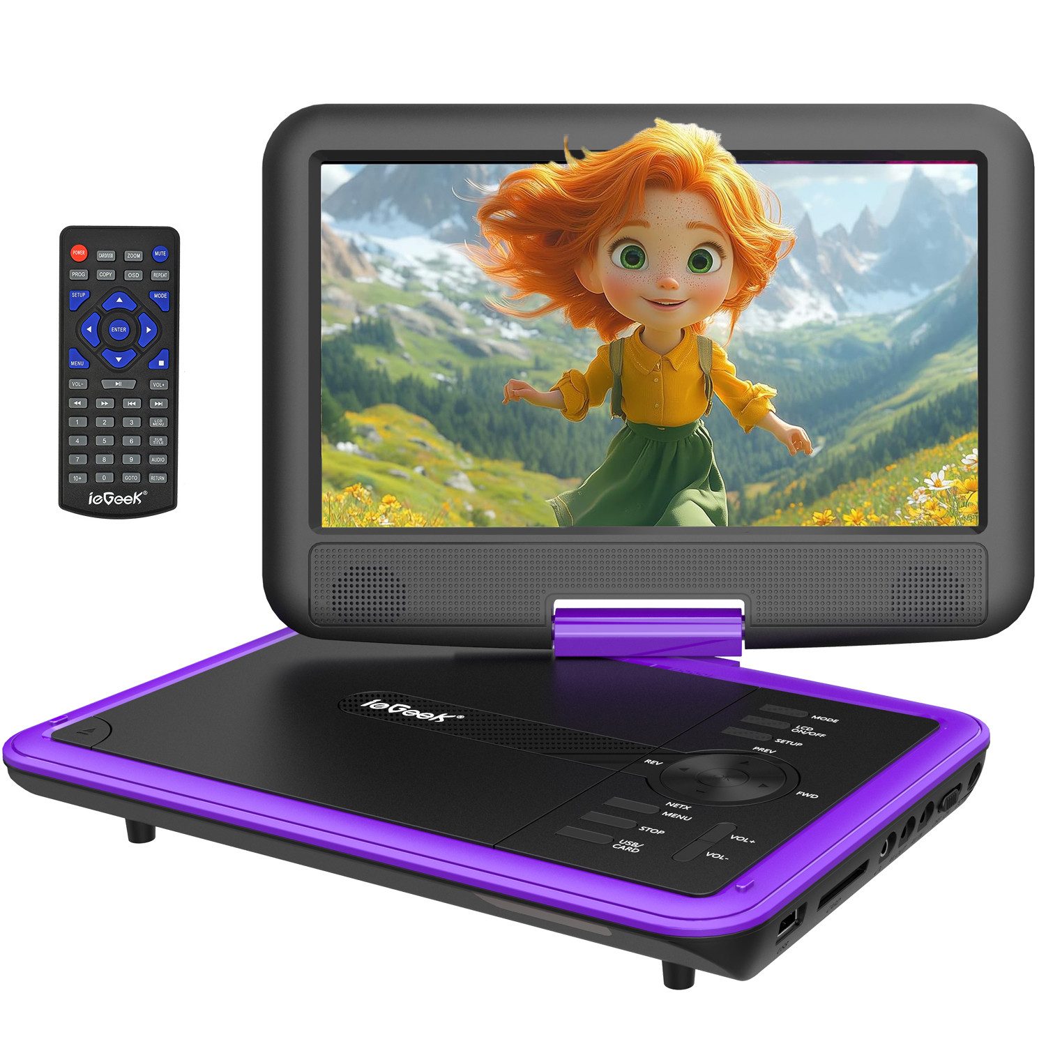 ieGeek 11.5" Tragbarer DVD Player Tragbar mit 9.5" HD-Schwenkbildschirm Portabler DVD-Player (Unterstützung für USB/TF-Karte/AV-Übertragung, 32 GB Festplatte, Unterstützung Sync TV/USB/TF-Karte)
