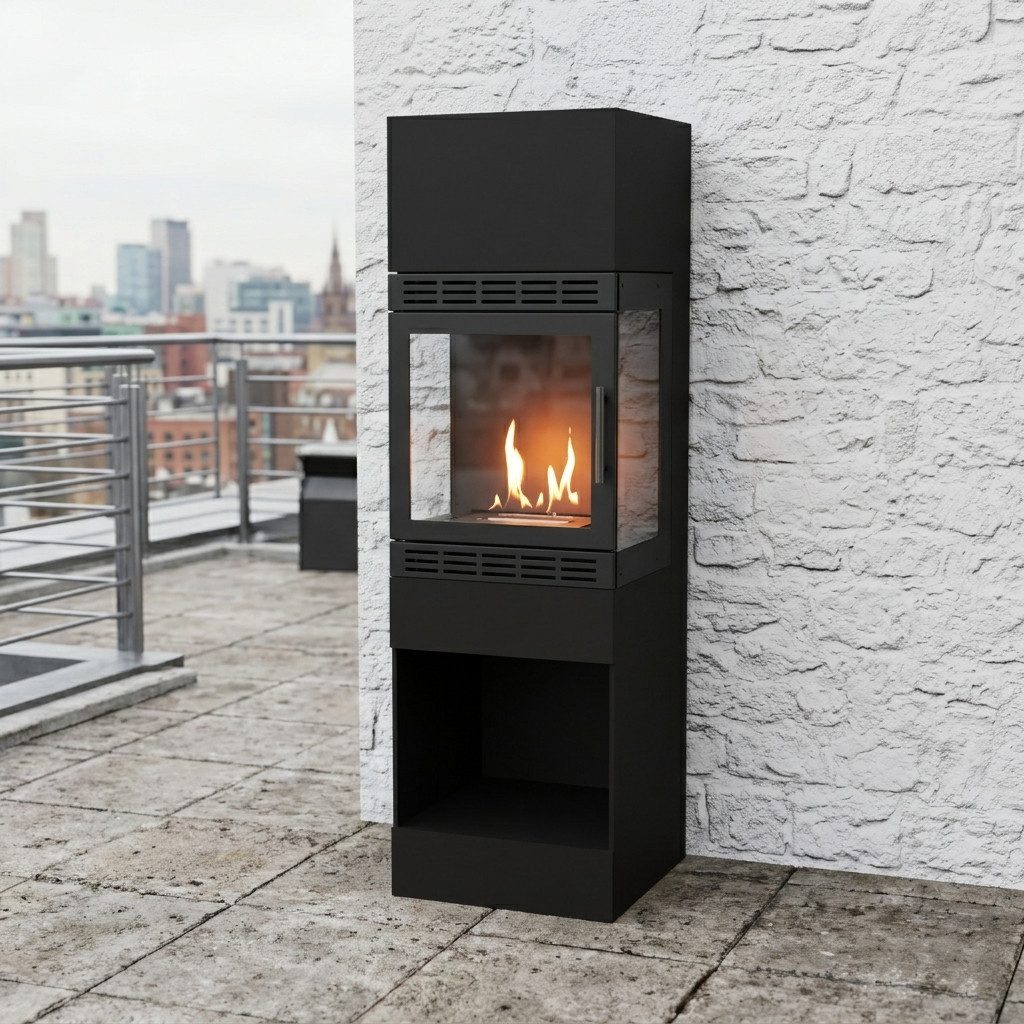 GLOW FIRE Echtfeuer-Dekokamin Lillesand Vision Outdoor Ethanolkamin, Kamin, 3h Brenndauer, Heizleistung bis 2KW