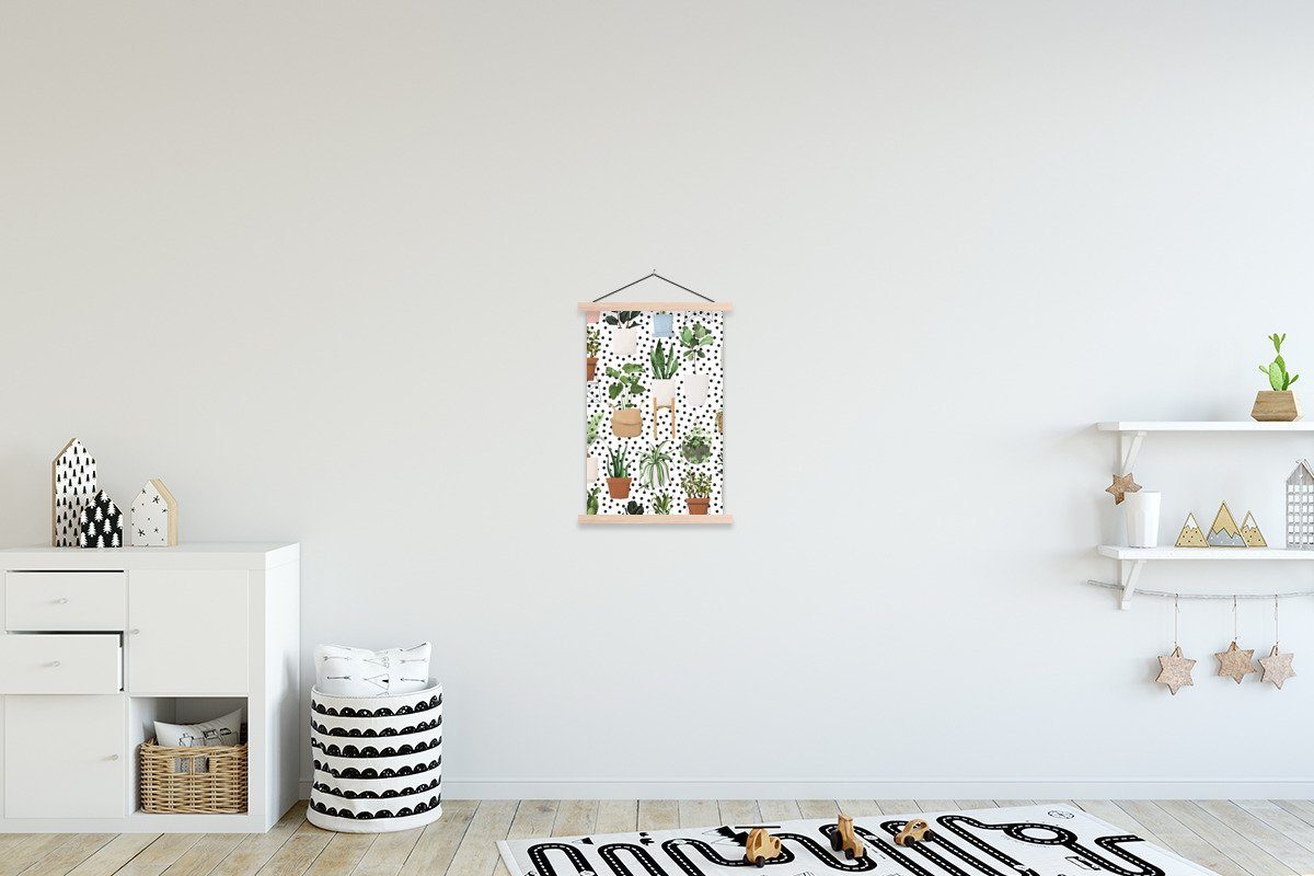 MuchoWow Poster Pflanzen - Zimmerpflanzen - Schwarz - Weiß, (1 St), Posterleiste, Textilposter für Wohnzimmer, Bilderleiste, Magnetisch
