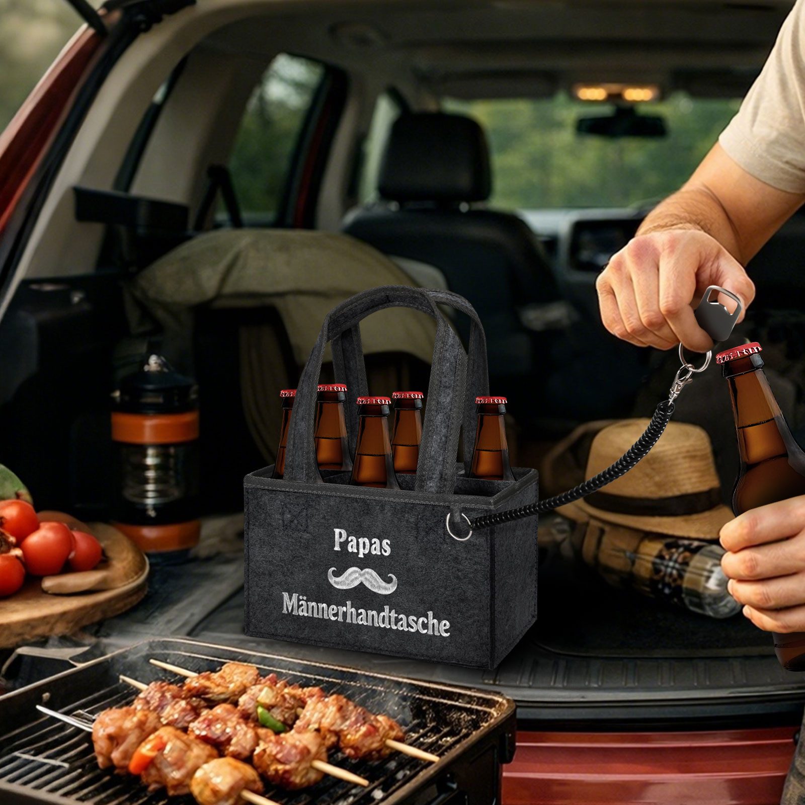 Fintie Flaschenkorb Flaschentasche mit 6 Fächern und Flaschenöffner für 0,33L/0,5L Flasche, Männerhandtasche Bier Filz Lustig Geschenke für Männer Geburtstag Pa – Bild 5 von 5