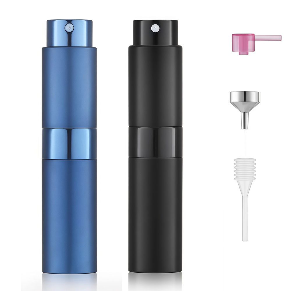 AFKSMILE Sprühflasche 2er-Pack 8ml Aluminium Parfüm Zerstäuber Nachfüllbar Leer mit Trichter, Reise Parfümzerstäuber für Damen und Herren für unterwegs