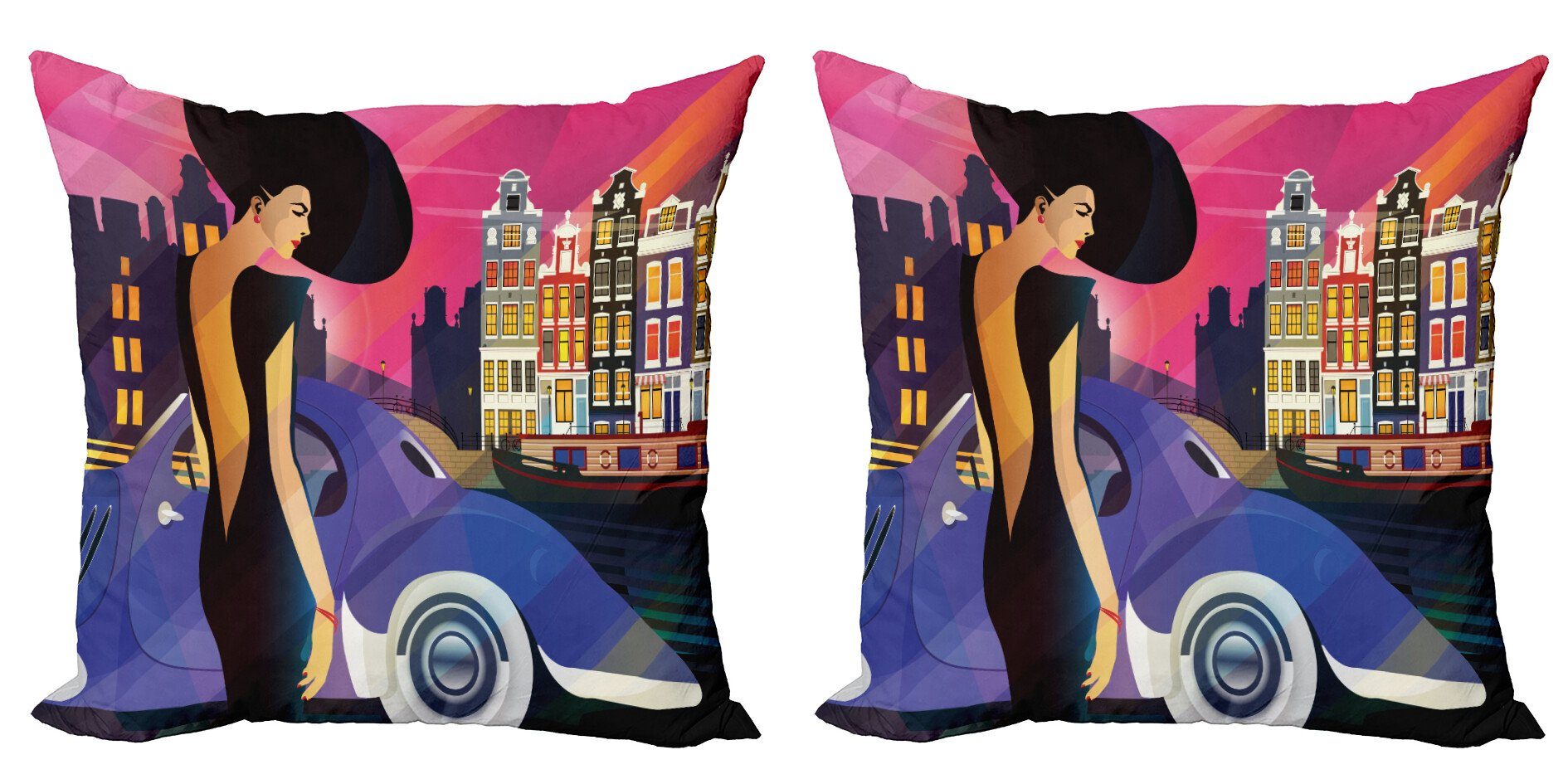 Kissenbezüge Modern Accent Doppelseitiger Digitaldruck, Abakuhaus (2 Stück), abstrakte Frauen upscale Stadtbild