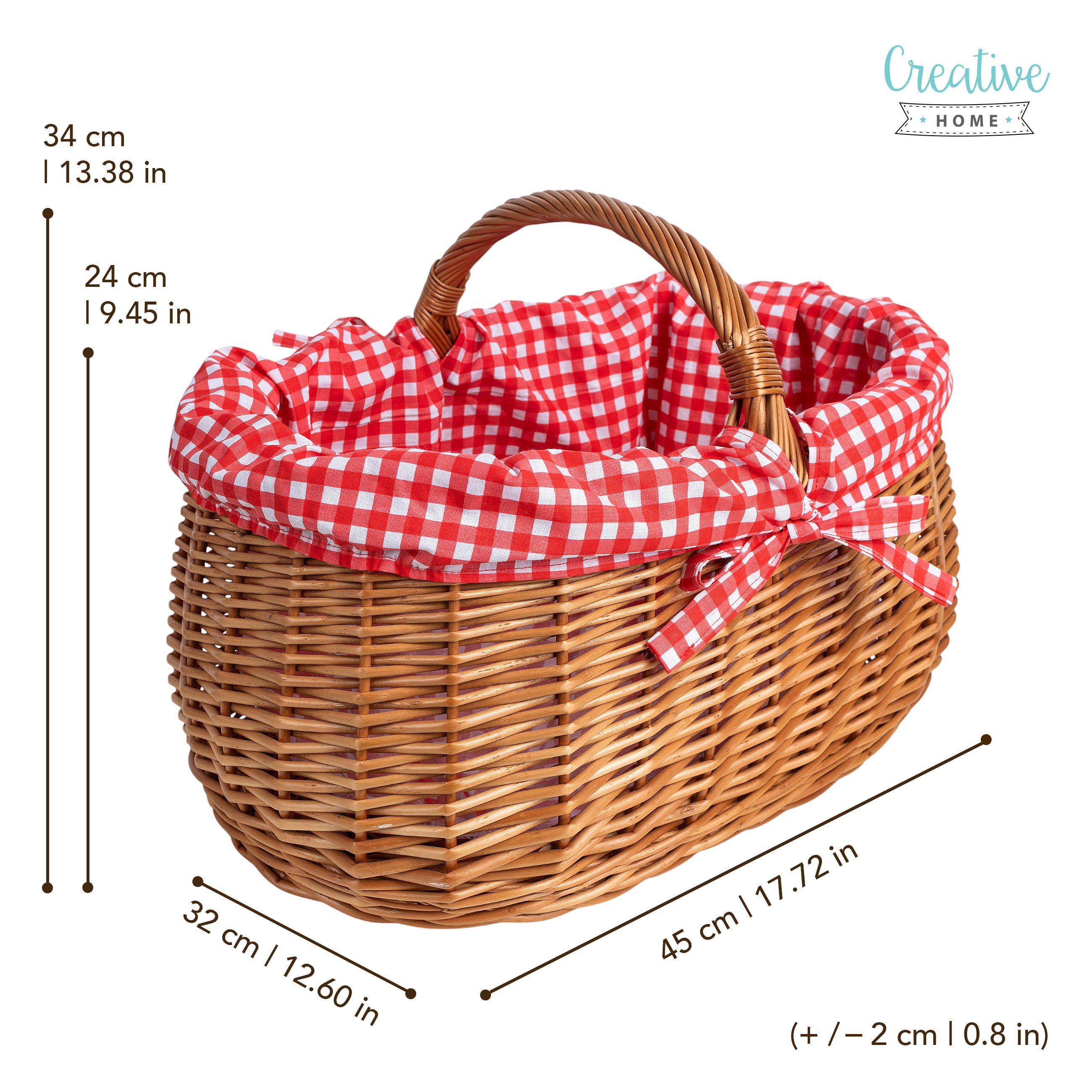 Creative Home Weidenkorb Picknickkorb Stoffeinlage Weidenkorb mit Henkel