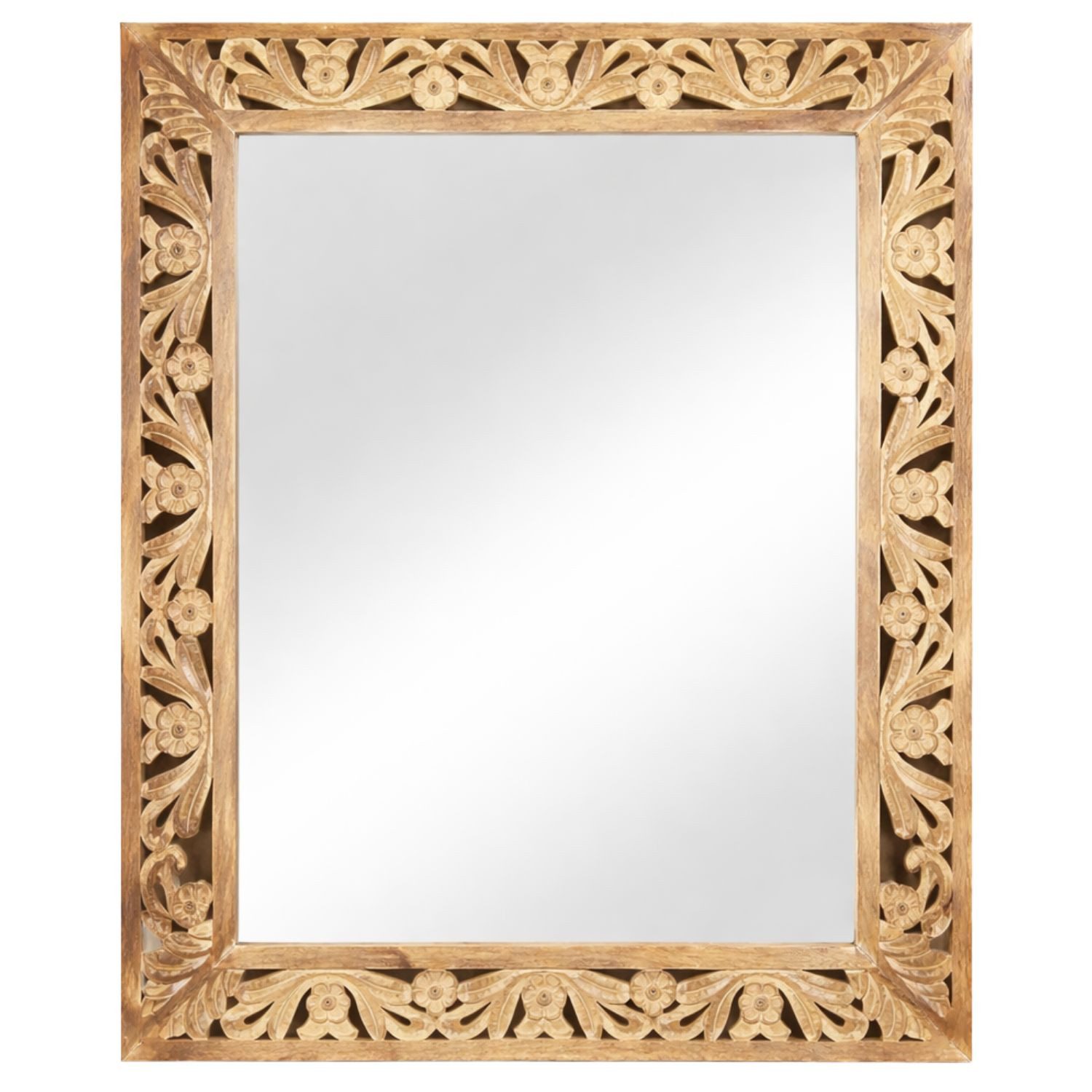 Marrakesch Orient & Mediterran Interior Wandspiegel Orientalischer Wandspiegel Modell Kirpal aus Massivholz, Natur 79cm (1-St), Handarbeit