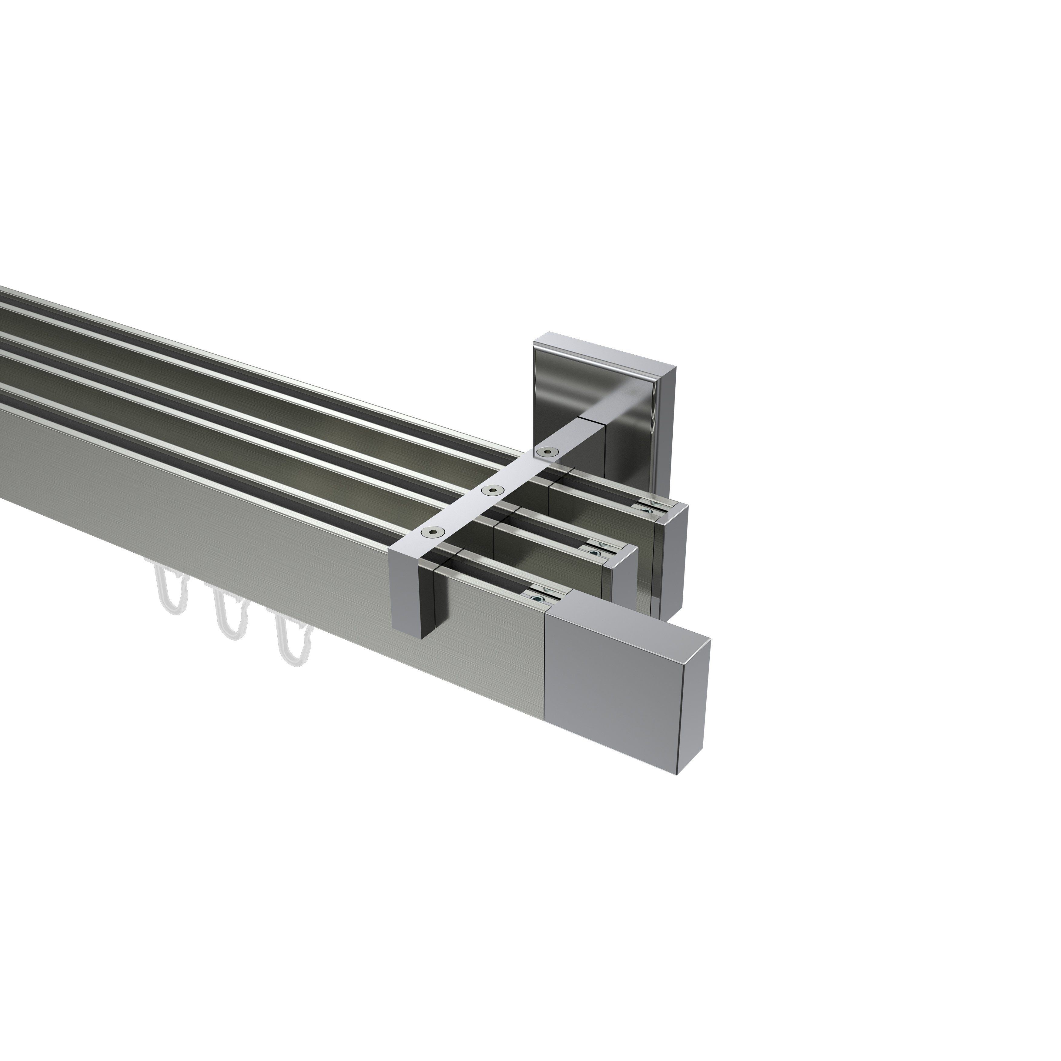 Gardinenstange Smartline Lox, INTERDECO, 3-läufig, 14x35 mm, eckig, Wandmontage, Edelstahl-Optik / Chrom