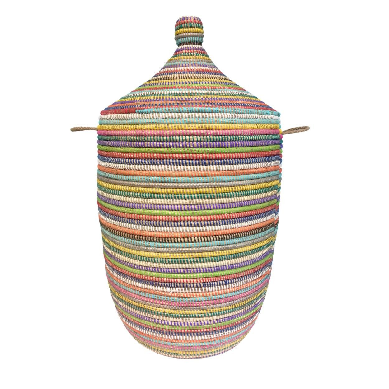 Wäschekorb Wäschekorb Senegal S - Stripes - Bunt, Handgeflochtener Wäschekorb aus traditionellem Kunsthandwerk