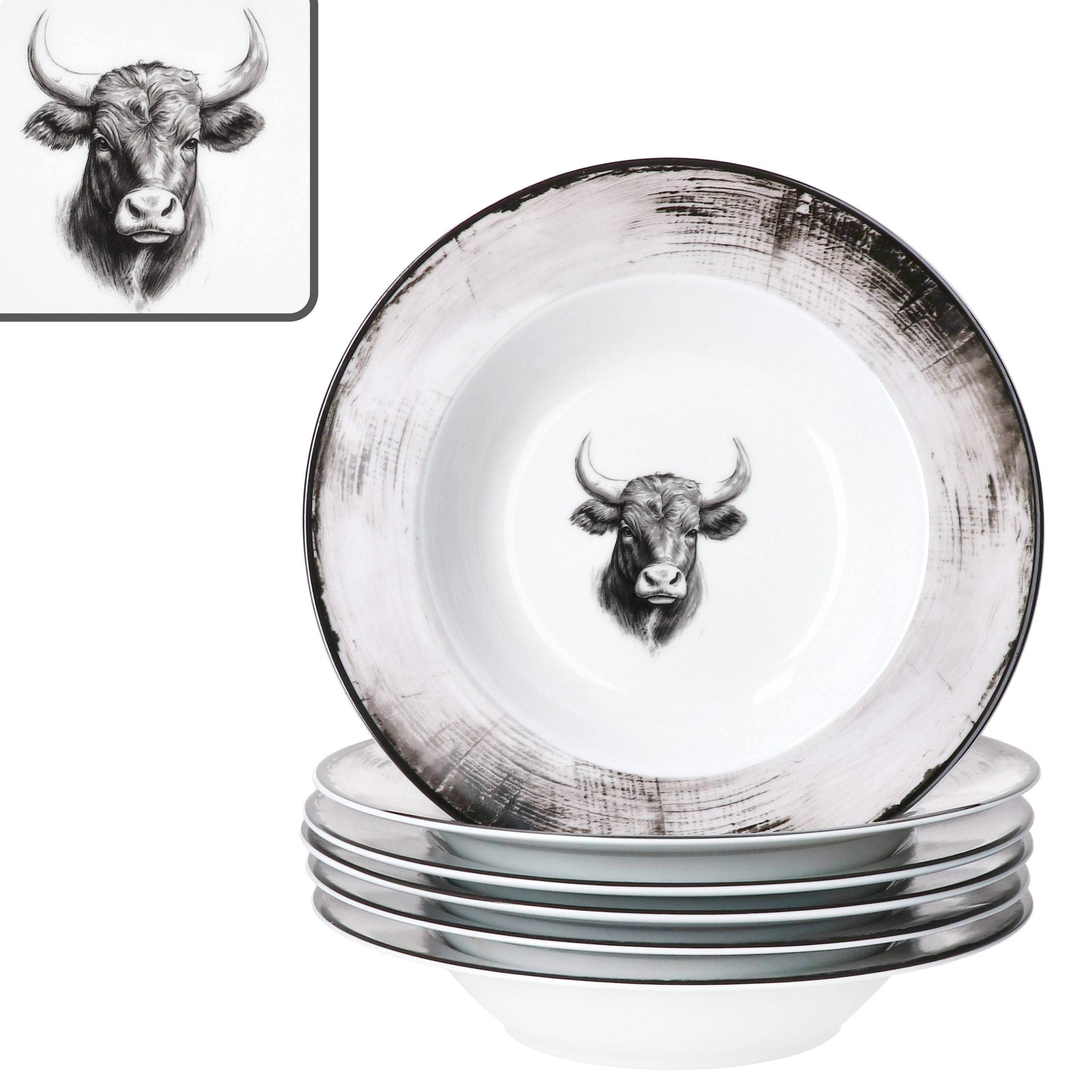 MamboCat Suppenteller 6x Toro Suppenteller 200ml Porzellan 6 Pers tiefe Teller Kuh Landhaus