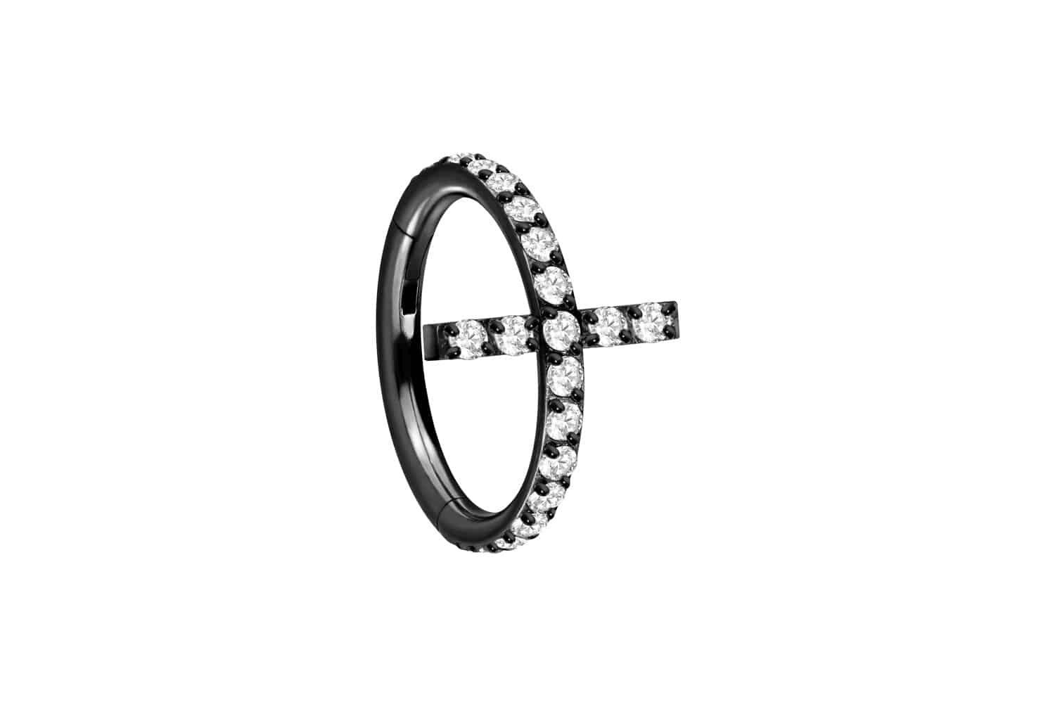 Piercing-Set Titan Segmentring Clicker EINGEFASSTES KRISTALLKREUZ