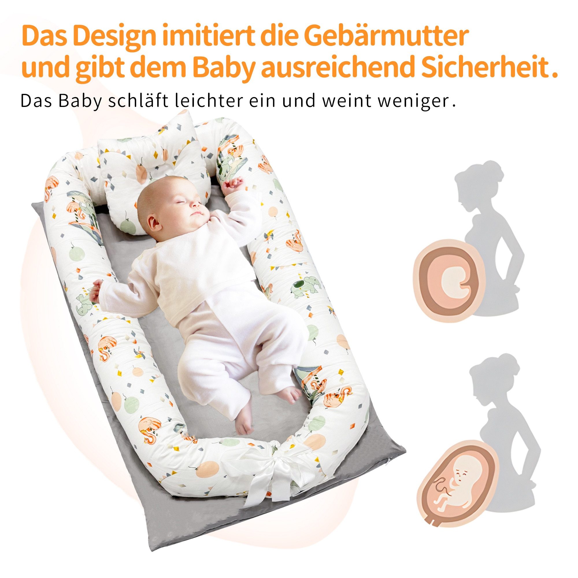 SEHAUSEU Kuschelnest Bettnestchen Babylounge Babykokon mit Decke und Kissen Wickelauflage – Bild 3 von 5