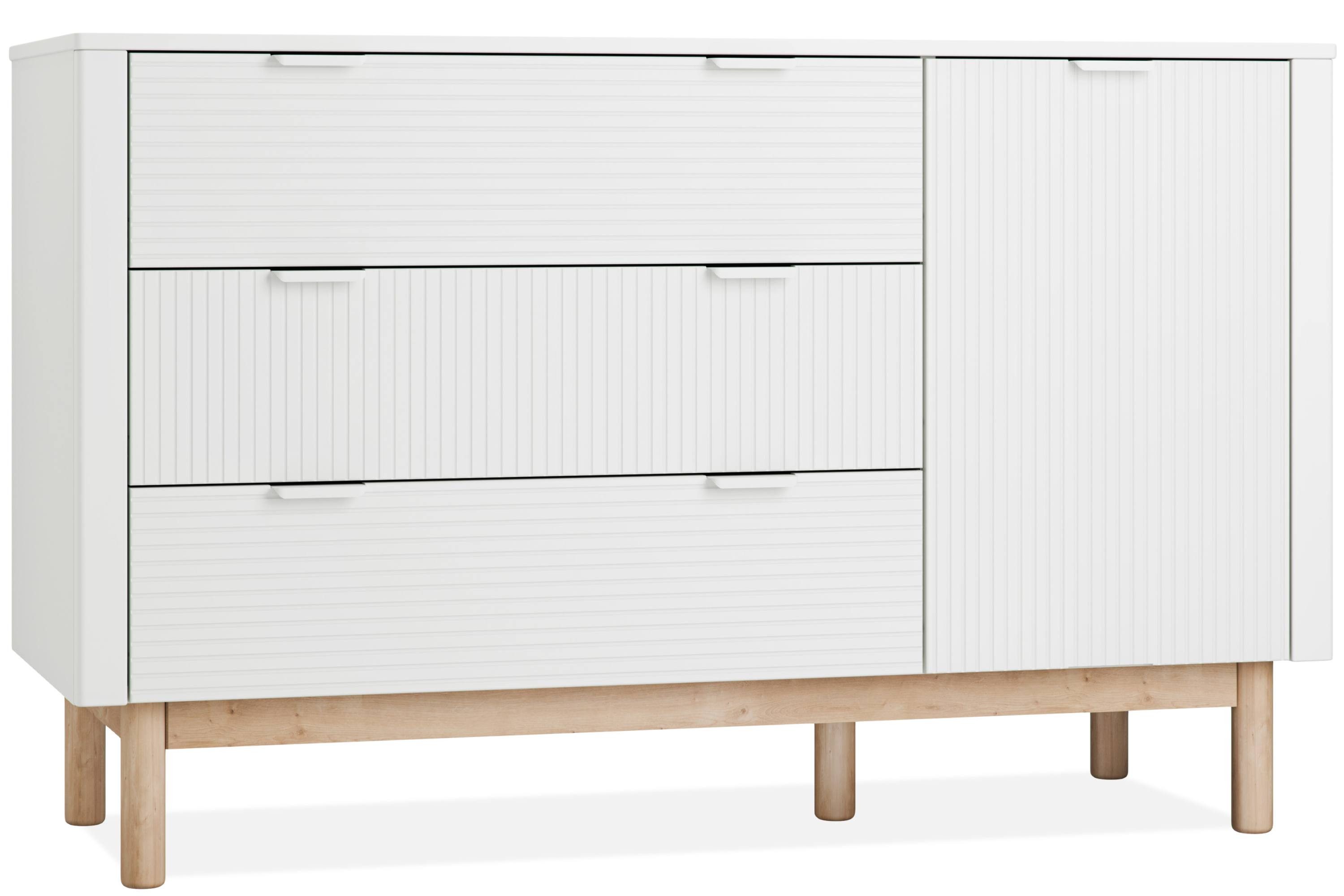 KONSIMO® Kommode LOTTI Kinderkommode, Kombikommode, hergestellt in der EU, geriffelte Front, mit 3 Schubladen, mit Türen, beidseitig montierbar