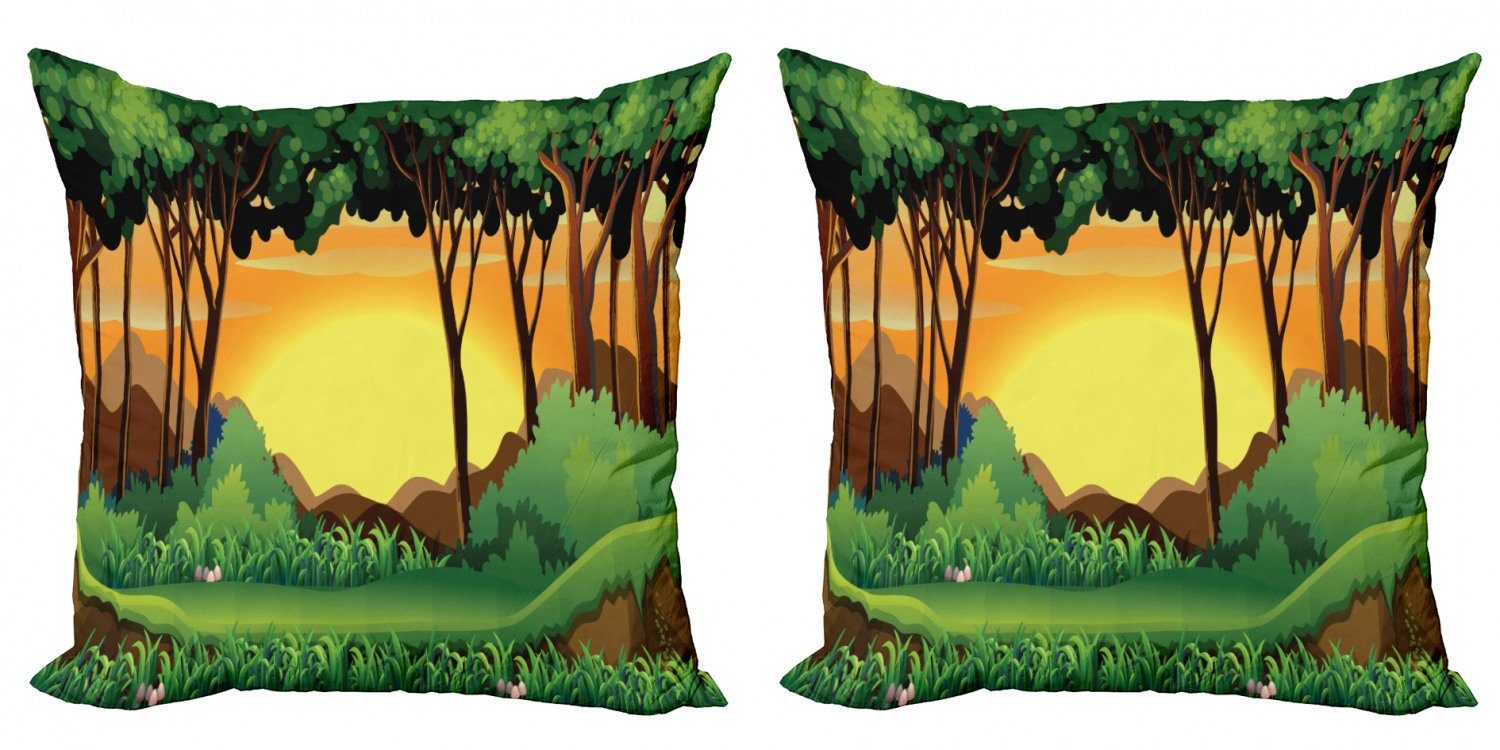 Kissenbezüge Modern Accent Doppelseitiger Digitaldruck, Abakuhaus (2 Stück), Wald Cartoon Sunset Hills | Kissenbezüge