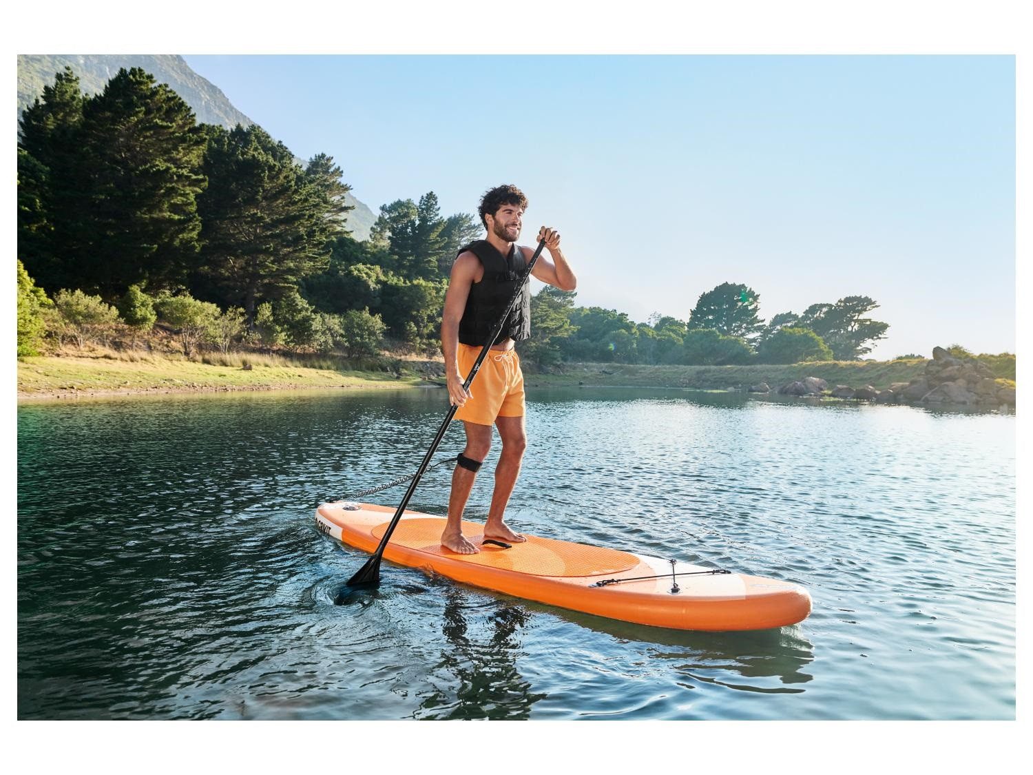 crivit SUP-Board Allround-SUP, aufblasbar, max. Belastung 100 kg Einkammer-System, (Pumpe Paddel Rucksack Leash Reparaturset Steckfinne), ist mit einem rutschfesten EVA-Deckpad und 1 Finne ausgestattet