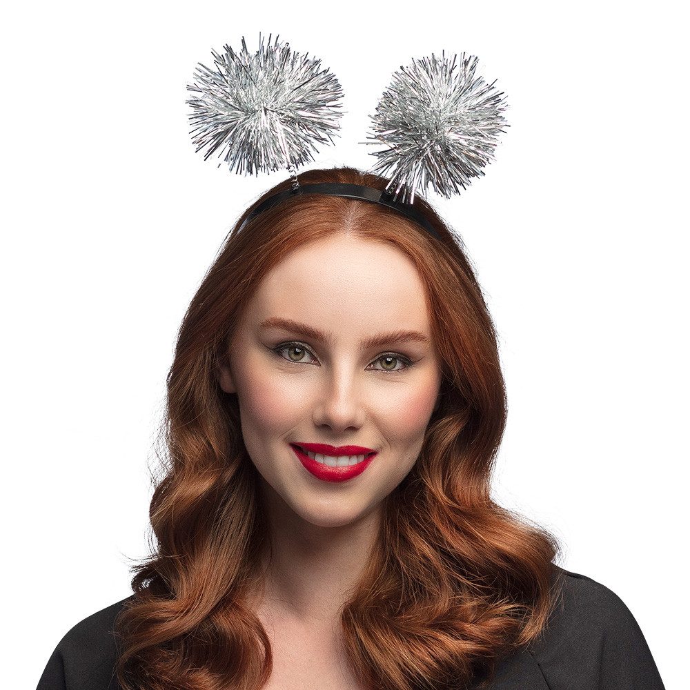Kostüm Glitzer Haarreif mit Pompons, Silber