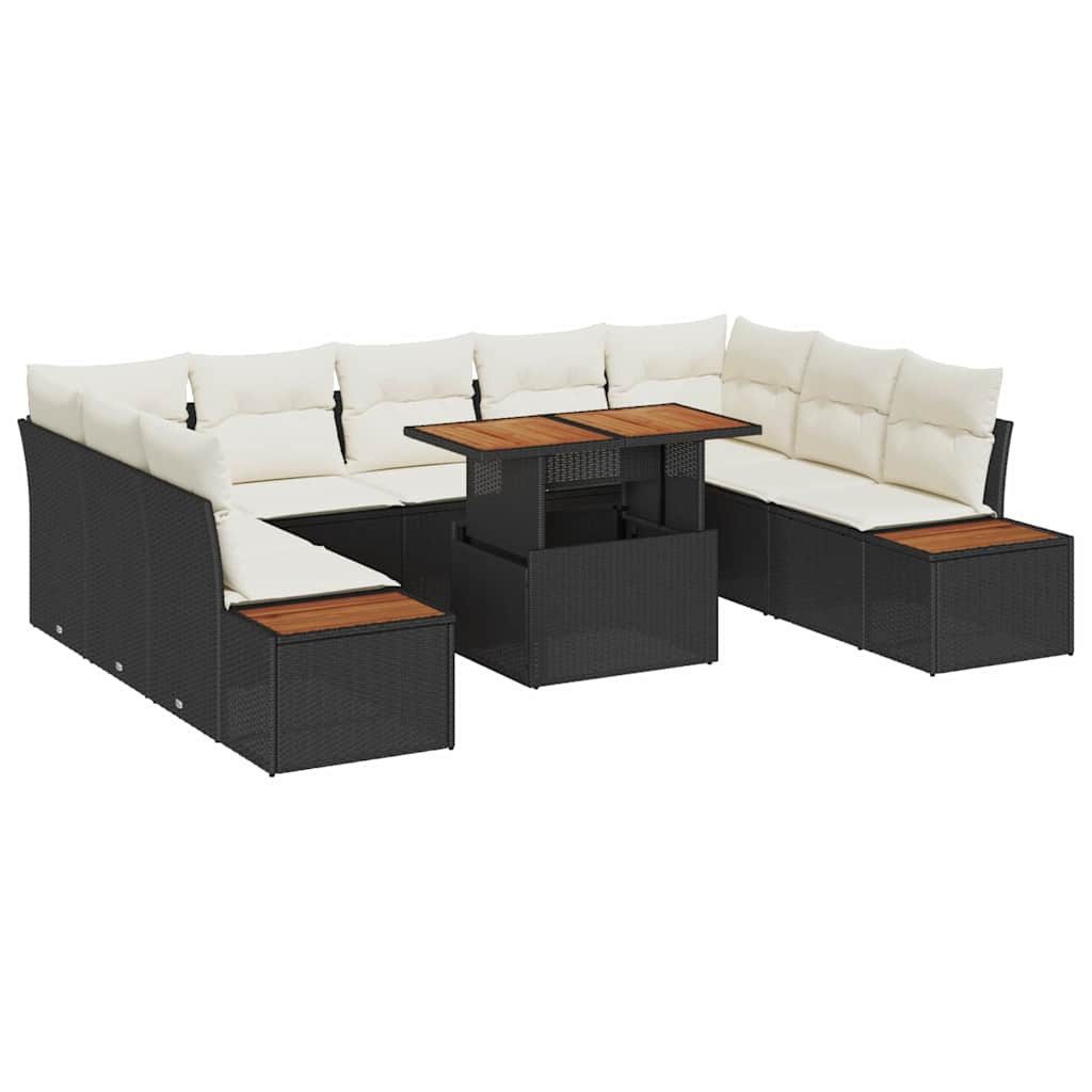 vidaXL Loungesofa Gartensofa-set 10 Stk. Schwarz Poly-Rattan, 10 Teile
