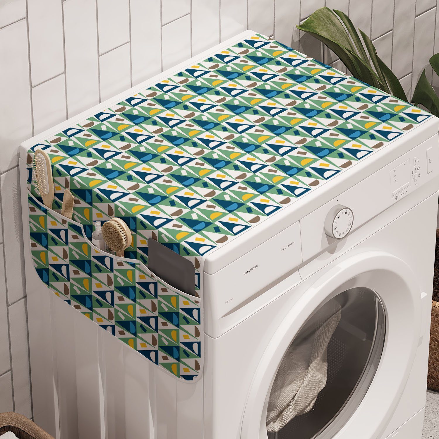 Abakuhaus Badorganizer Anti-Rutsch-Stoffabdeckung Waschmaschine Trockner, Formen Funky für Geometrisch und Cartoon