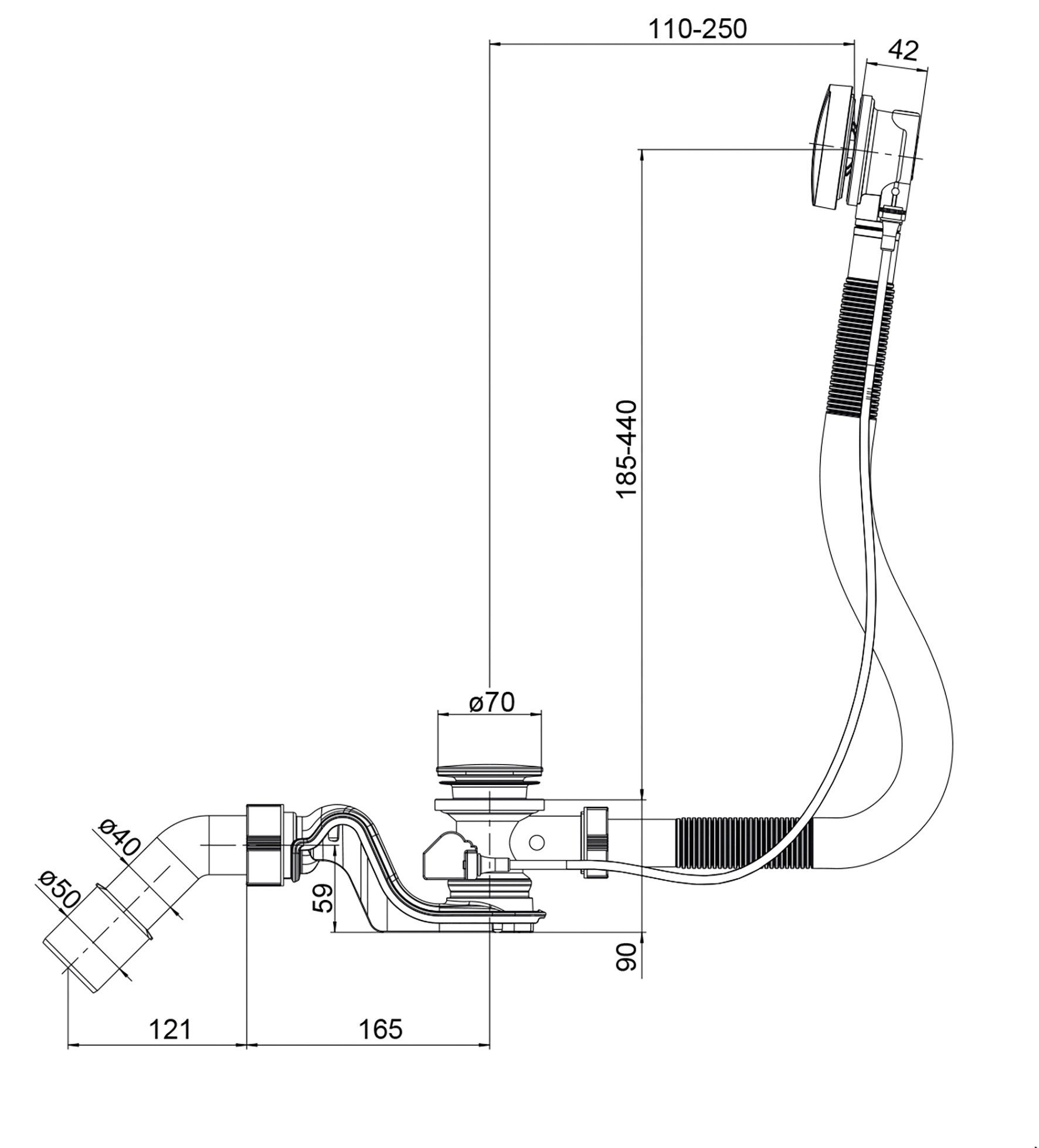 OTTOFOND Ab-Überlaufgarnitur Standard, Ablauf Ablauf waagerecht DN 50, Ablauf waagerecht DN 40, [1 1/2", 1-tlg., für Badewannen, chromfarben