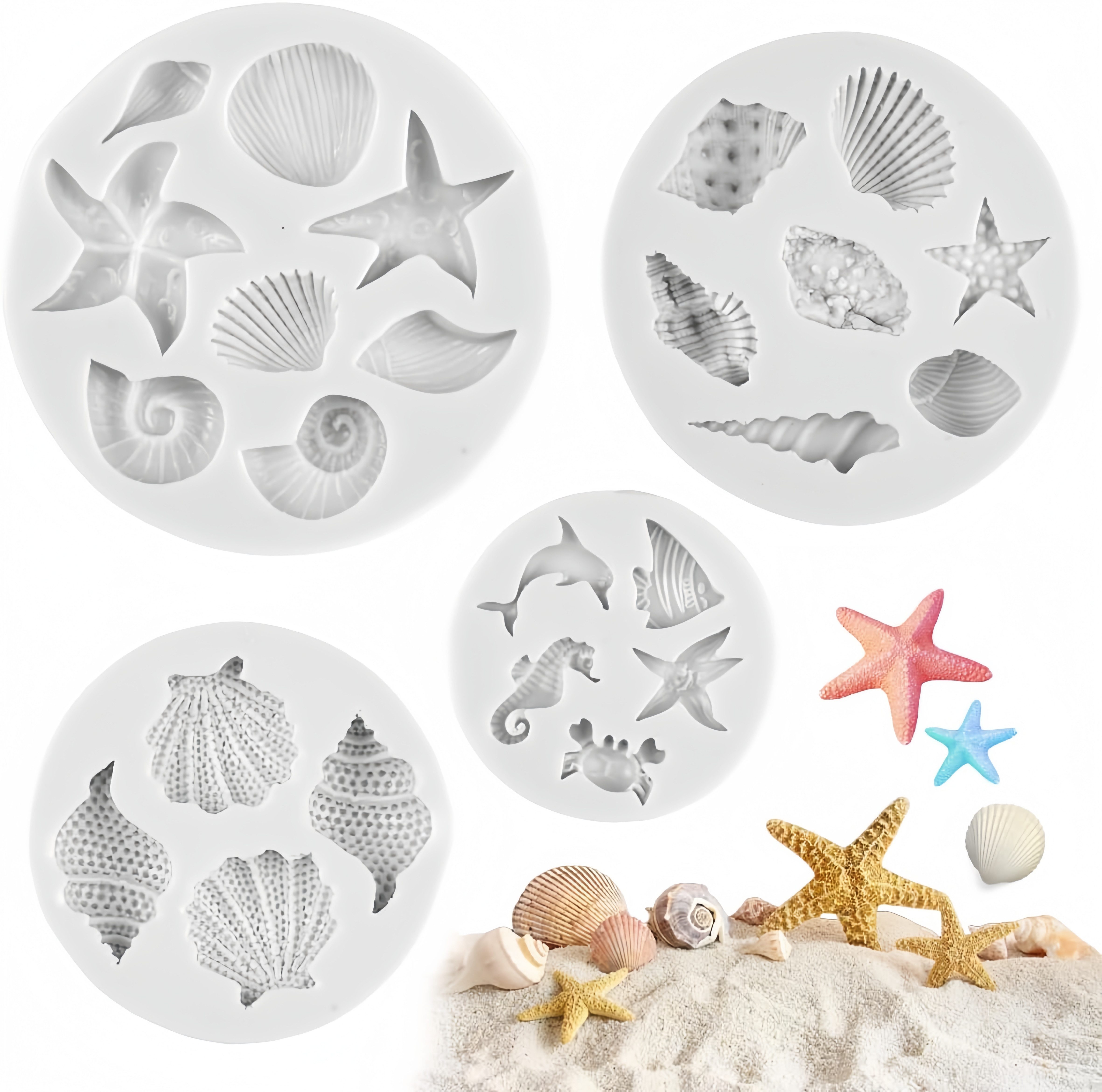 FOUORTUNATE-BEE Silikonform 4er Set Silikonformen Meeresmotive für Schokolade & Backen, (4-tlg), Silikon Backformen mit Meeresmotiven für Deko, Pudding & Kuchen