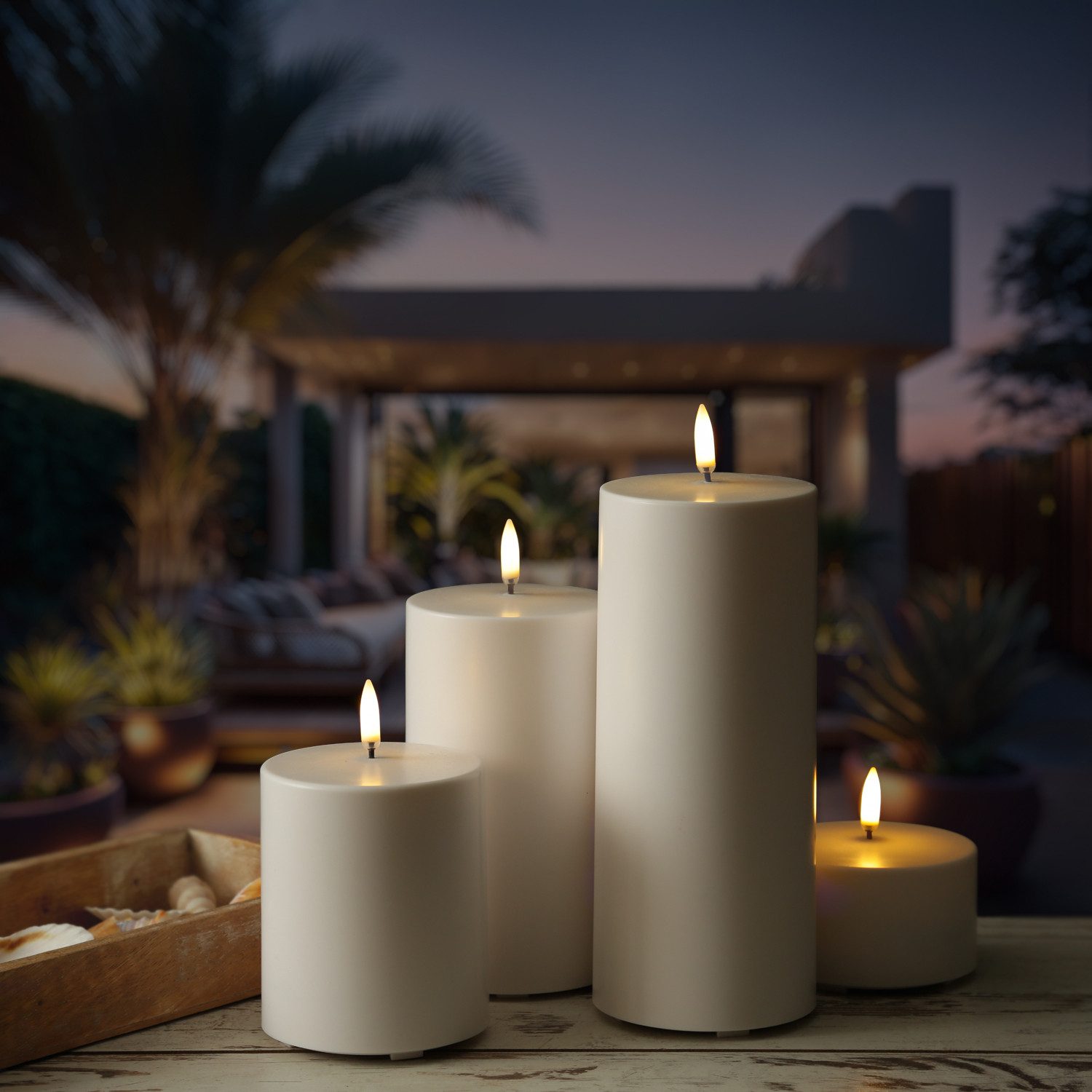 UYUNI Lighting LED-Kerze THEA Uyuni für Innen/Außen H: 20cm D:8,4cm weiß bis zu 2500Std outdoor, LED Classic, warmweiß (2100K bis 3000K)