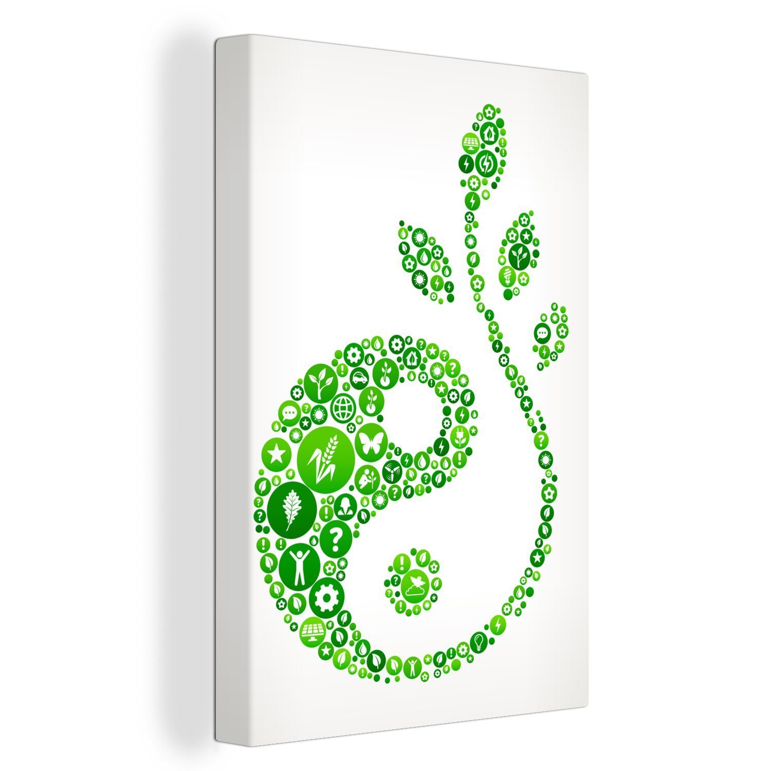 OneMillionCanvasses® Leinwandbild Eine Illustration des Yin und Yang Logos mit einer Pflanze, (1 St), Leinwandbild fertig bespannt inkl. Zackenaufhänger, Gemälde, 20x30 cm | Leinwandbilder