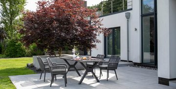 bene living Gartentisch Granada - dunkelgrau, Gesinterter Stein - Gestell X-Form - Garten, Esszimmer, Büro