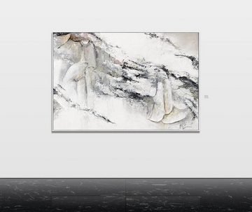 YS-Art Gemälde Renaissance , Abstraktes Leinwand Bild Handgemalt Schwarz Weiß mit Rahmen