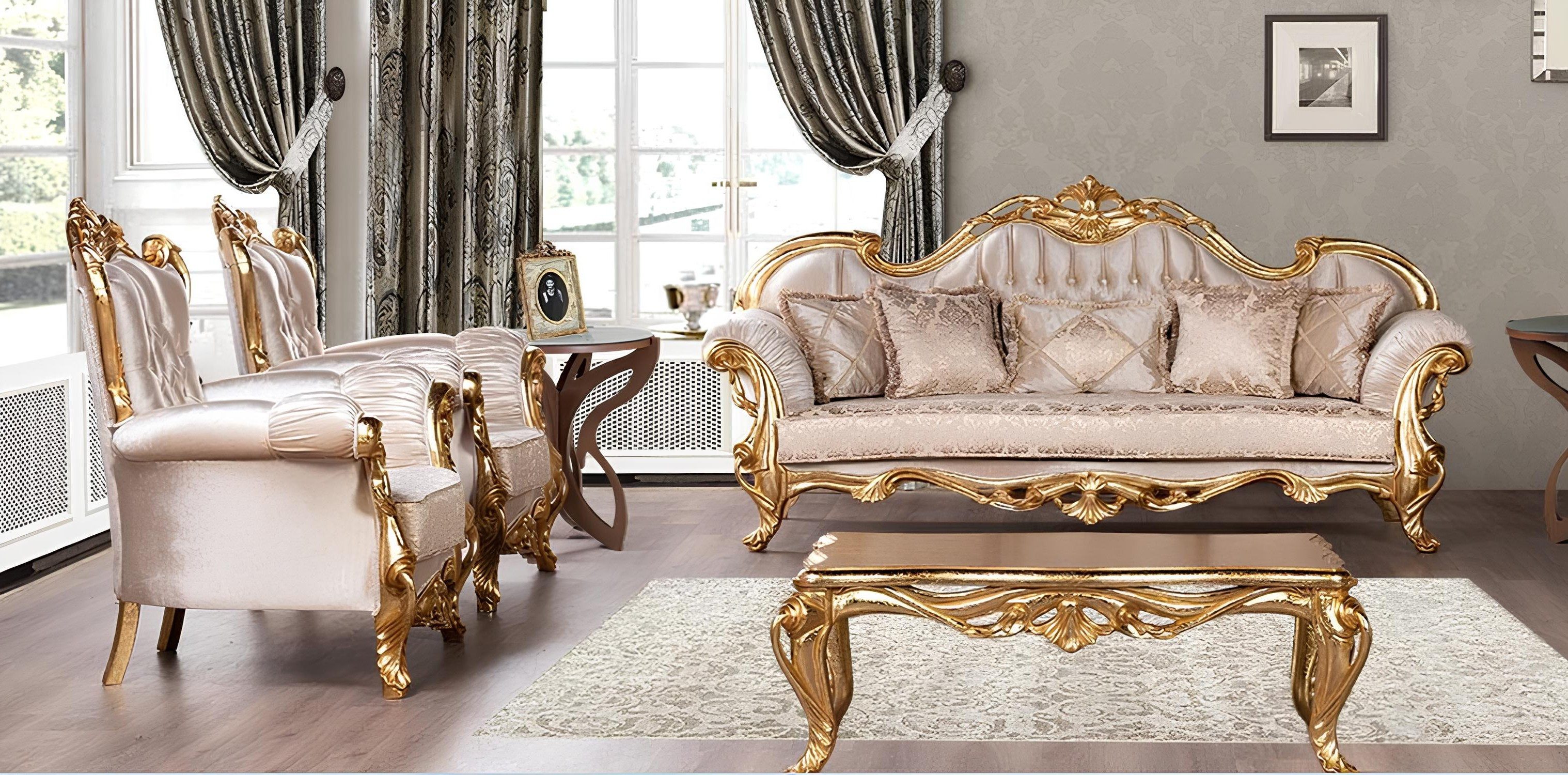 Xlmoebel Polstergarnitur Sofagarnitur 3+1+1 Sitzer Barock Stoff Sofa Sessel Gruppe, (Sofagarnitur, 3-tlg., 3+1+1 Sitzer), Made in Europa