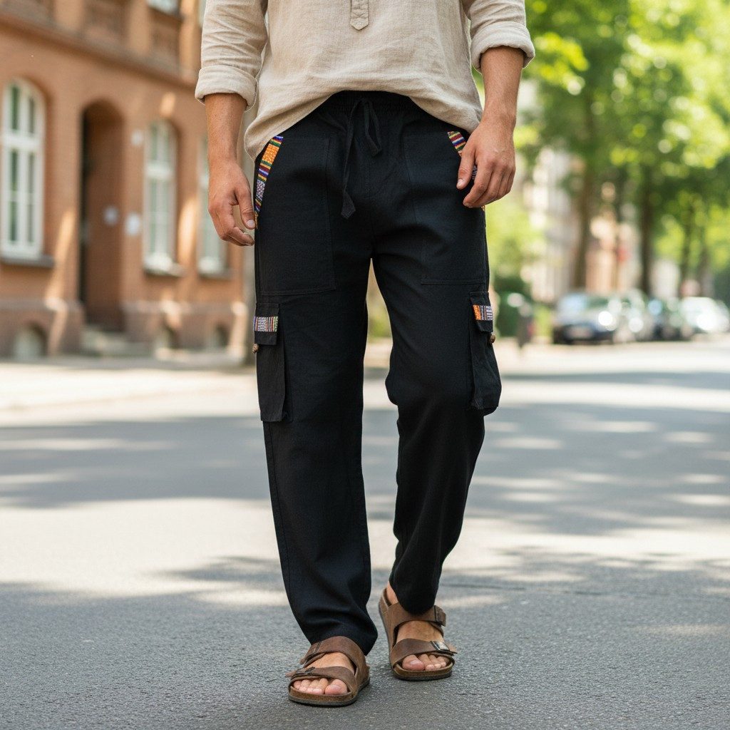 Guru-Shop Relaxhose Yogahose, Goa Hose im Ethnostyle - schwarz Hippie, Ethno Style, alternative Bekleidung
