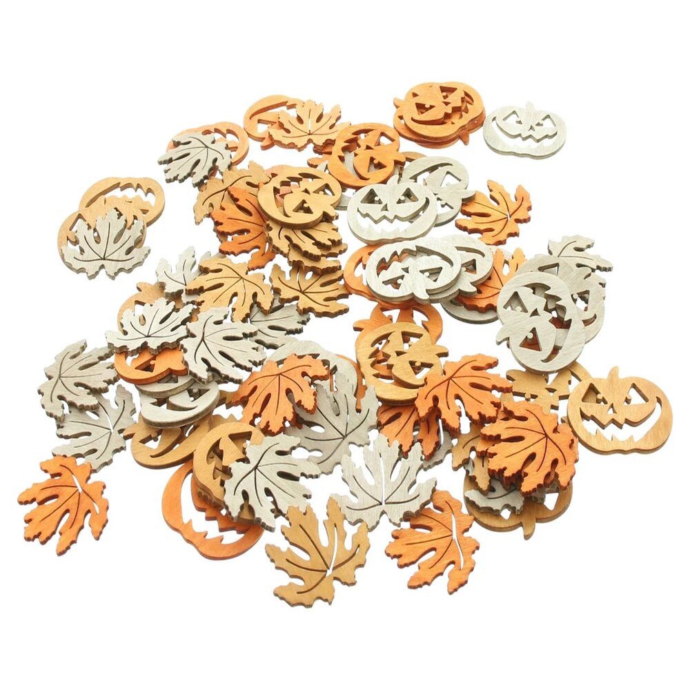 Home-trends24.de Dekofigur Streuer Herbstdeko Deko Kürbis Blätter Tischdeko Holz 72er Set (72 St)