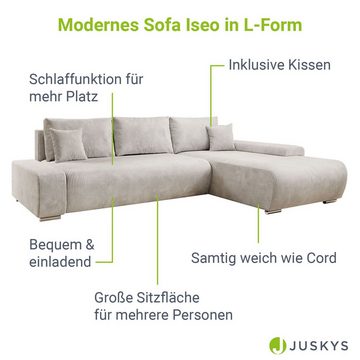 Juskys Ecksofa Iseo, modern, L-Form, Schlaffunktion, bequem, samtig wie Cord, inkl. Kissen