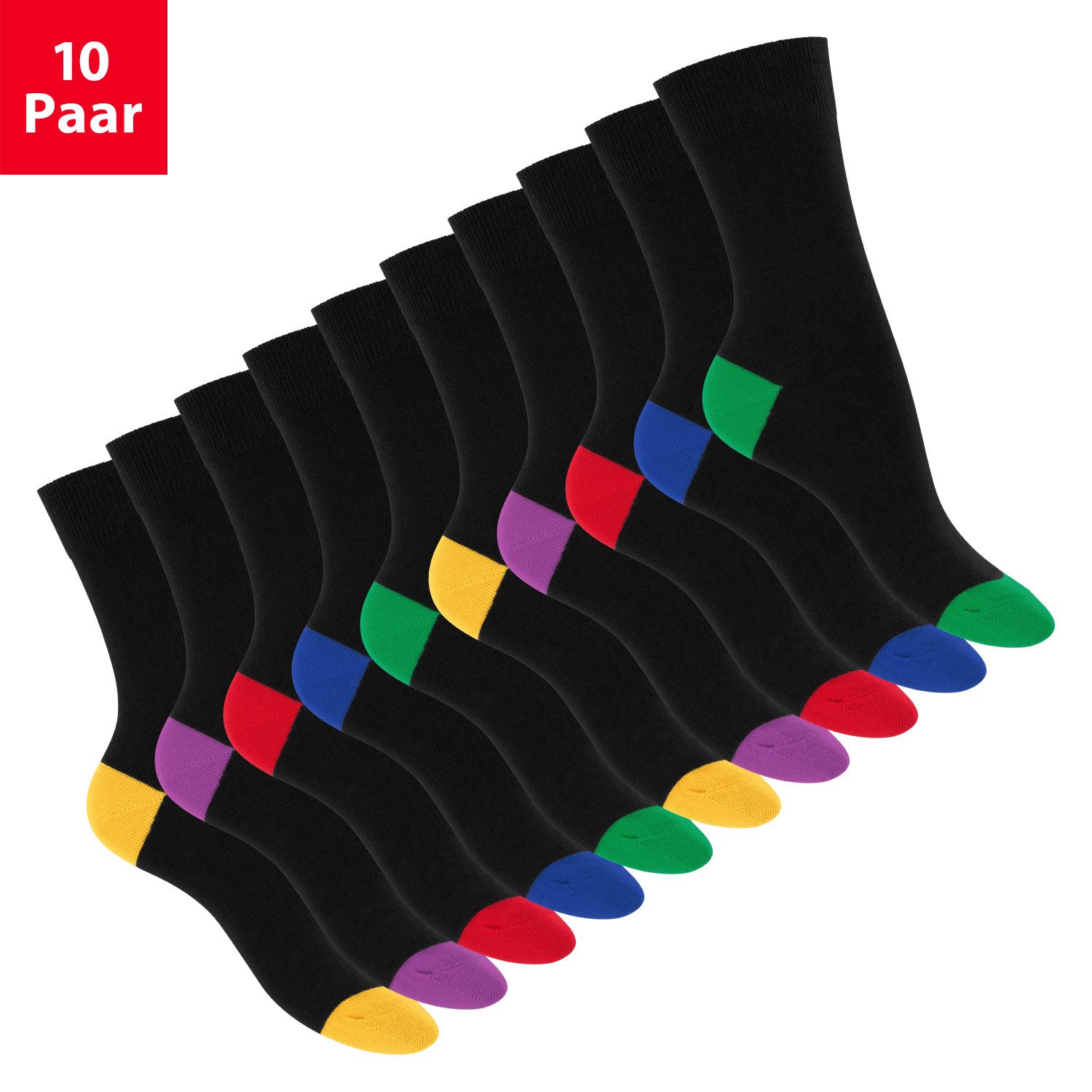Footstar Basicsocken Damen & Herren Baumwollsocken abgesetzte Ferse/Spitze (10 Paar)