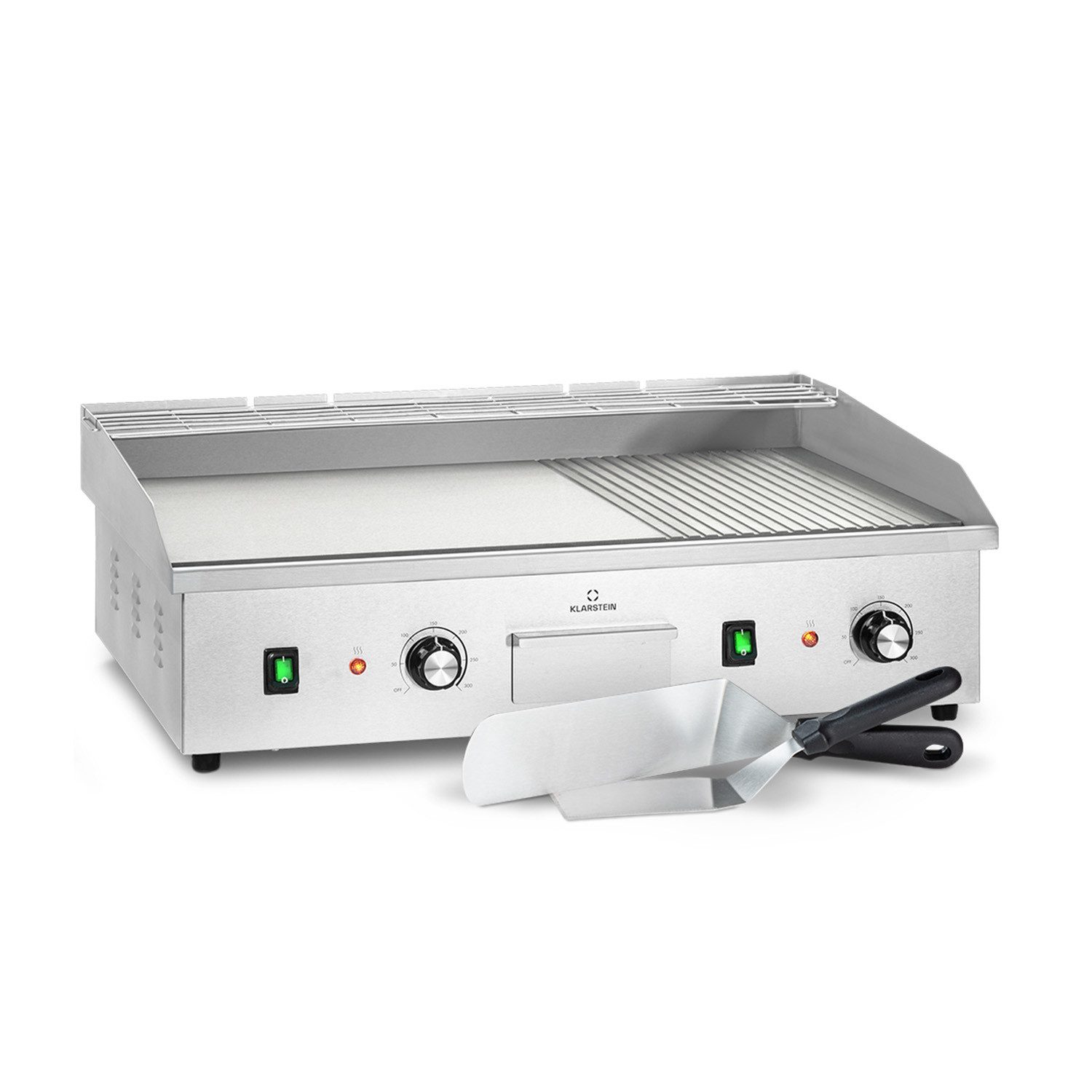 Klarstein Kontaktgrill Grillmeile 4400, 4400 W, Elektrogrill Plancha 2x2200W Grillplatte Edelstahl