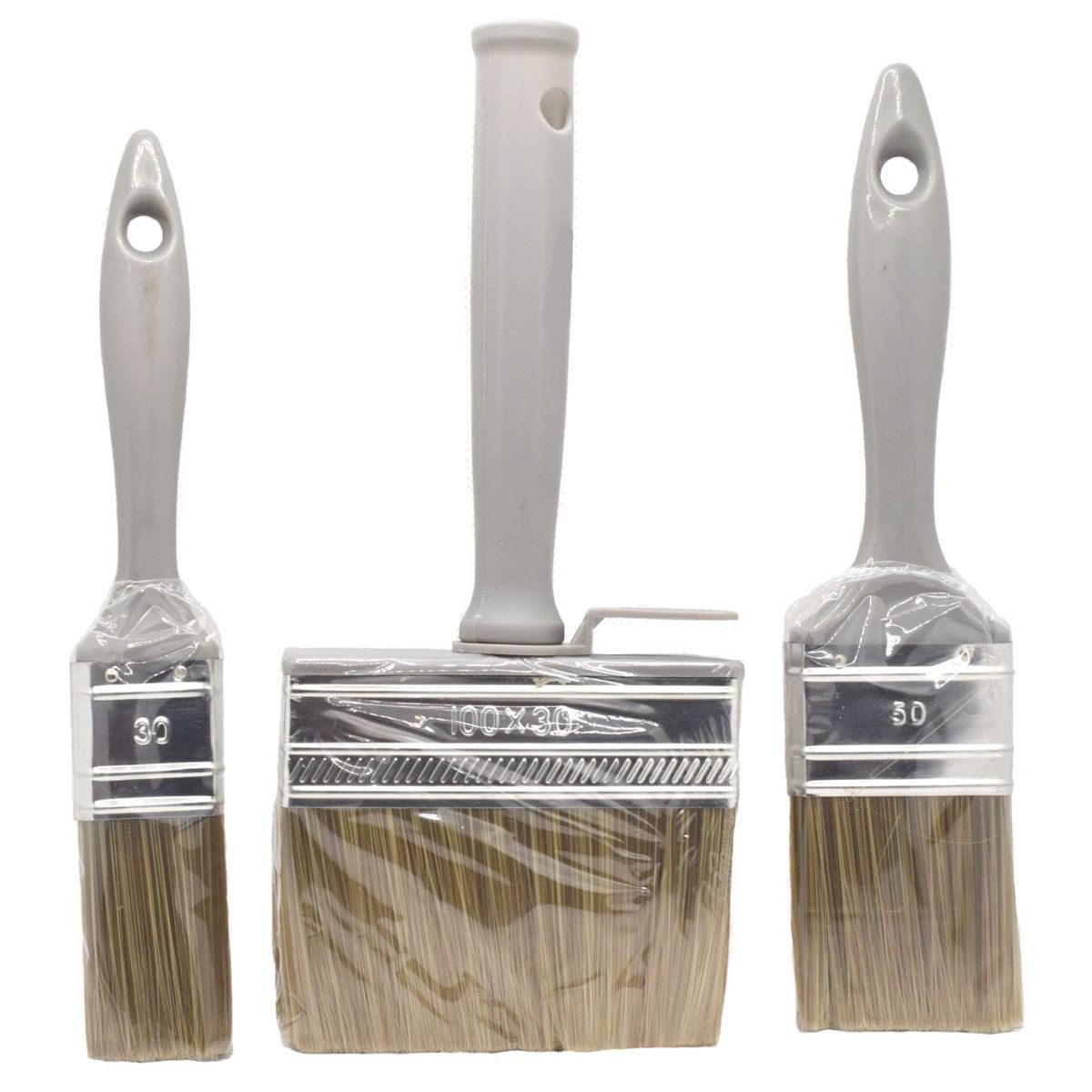 Color Expert Flachpinsel Pinsel Lasurpinsel Set 3tlg. Polyester Borsten Kunststoffstiel grau, (3 St), mit Aufhängung