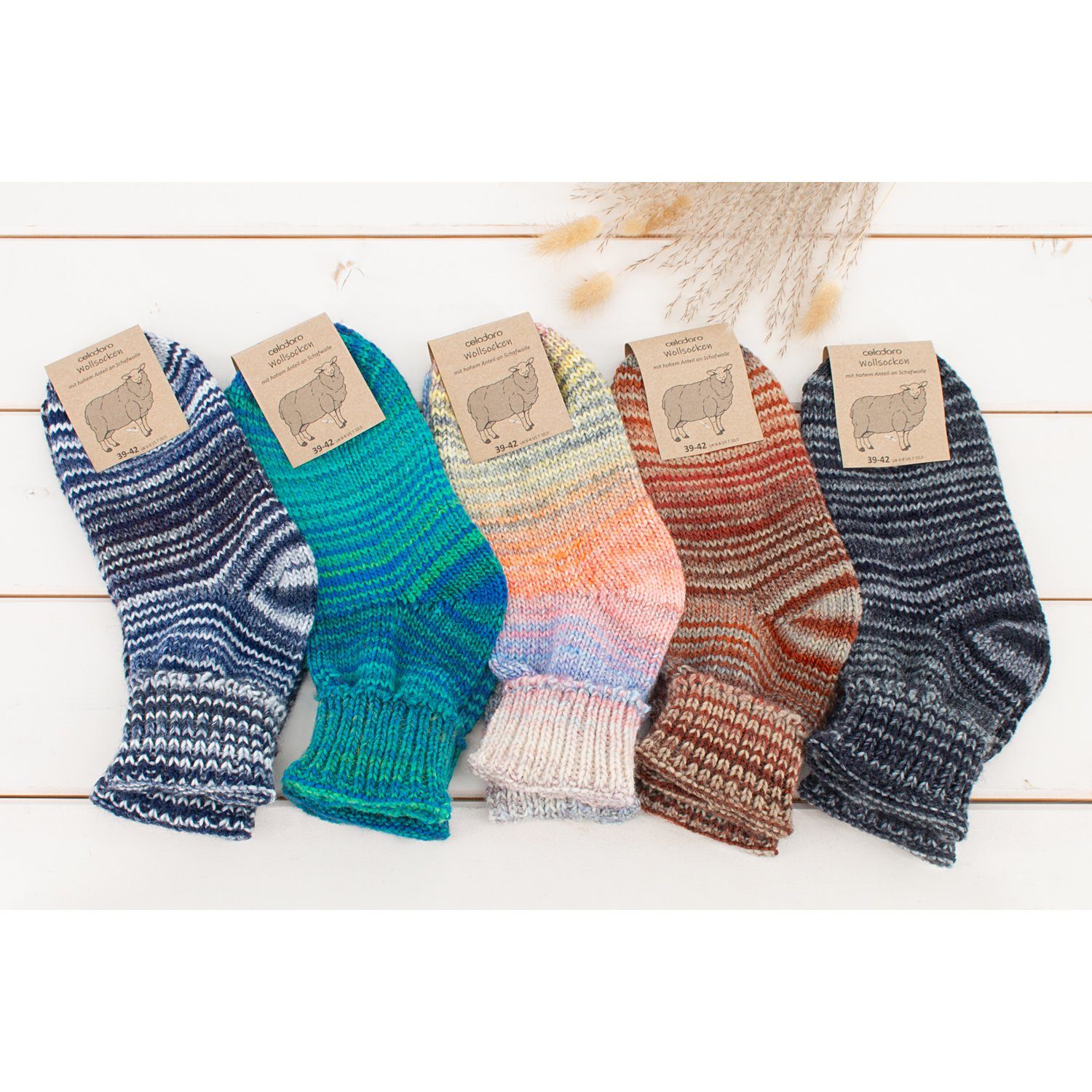 celodoro Umschlagsocken Damen & Herren Mouline Wollsocken mit Umschlag