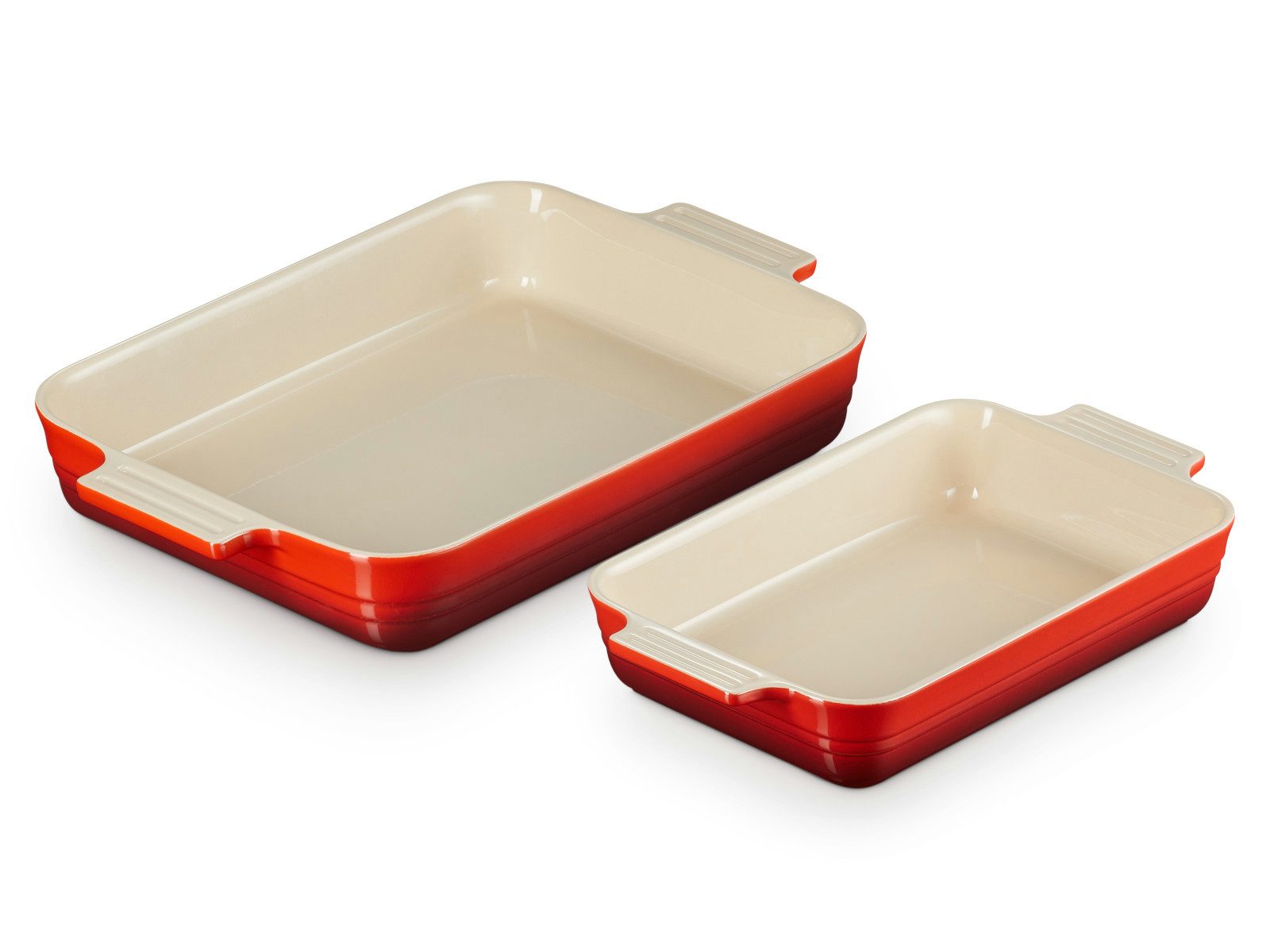 LE CREUSET Backform Auflaufform Klassik rechteckig kirschrot 25/32cm Set 2tlg