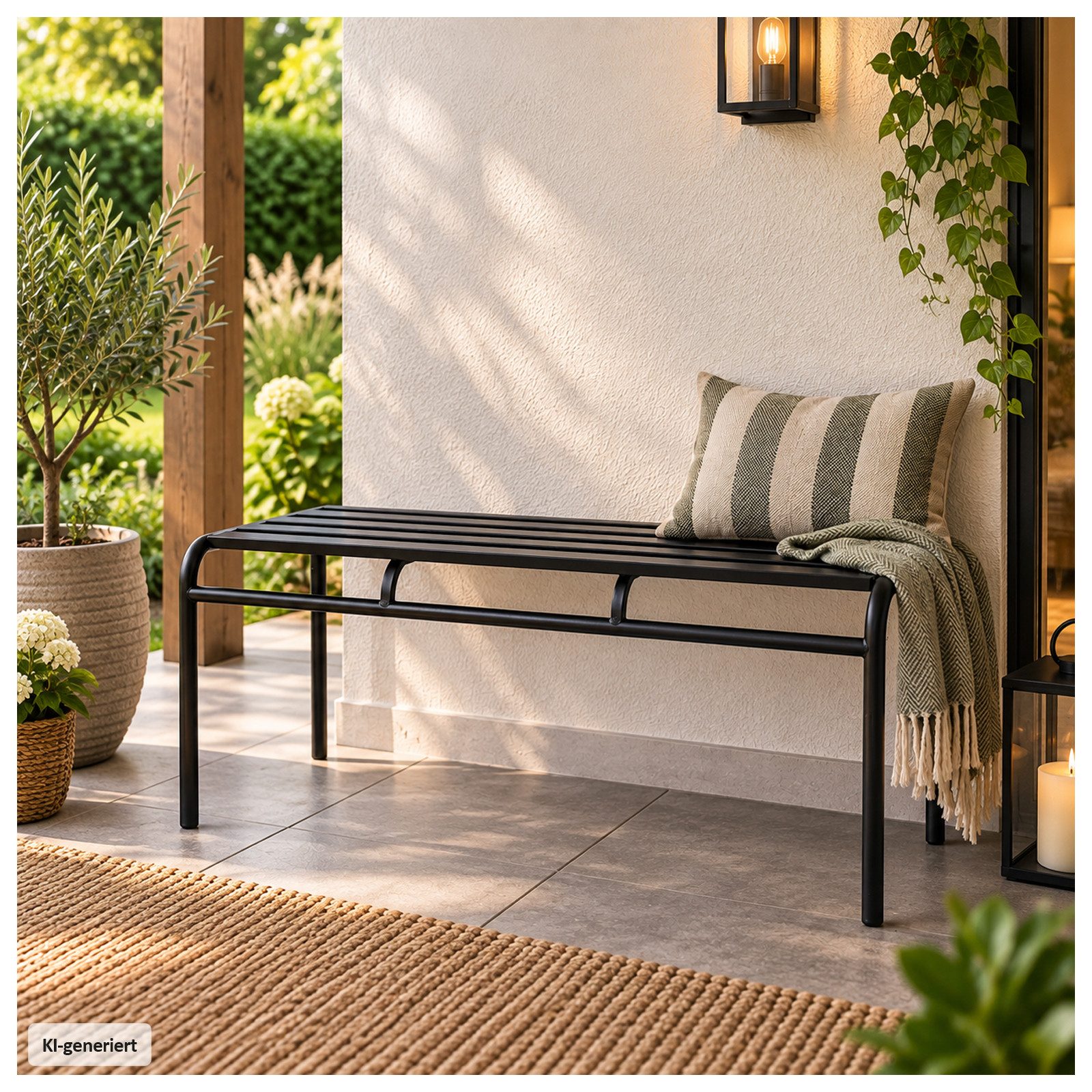 HTI-Living Gartenbank Bank Celia Basic Metall Schwarz (1 Stück, 1-St., 1 Sitzbank), Sitzbank für den überdachten Außenbereich