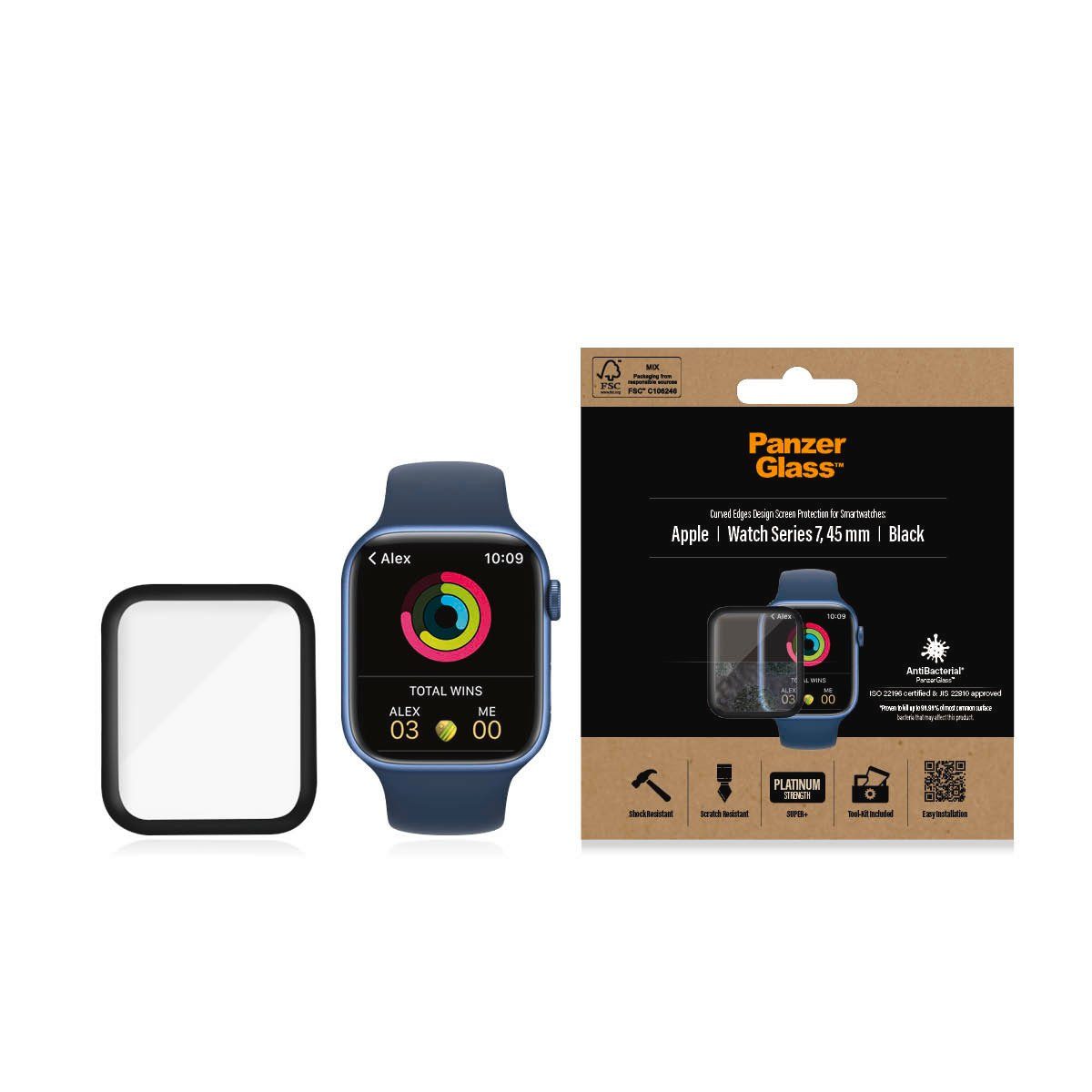 PanzerGlass Displayschutzglas Screen Protector Glass für Apple Watch Series 7/8 45mm