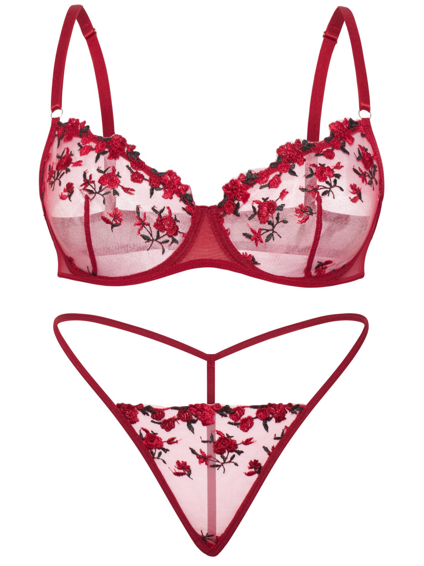Elegant Love Set: Bügel-BH Sexy Unterwäsche set, Dessous Set aus Spitze (Set, 2-tlg., mit String) Lingerie-Set - Reizwäsche