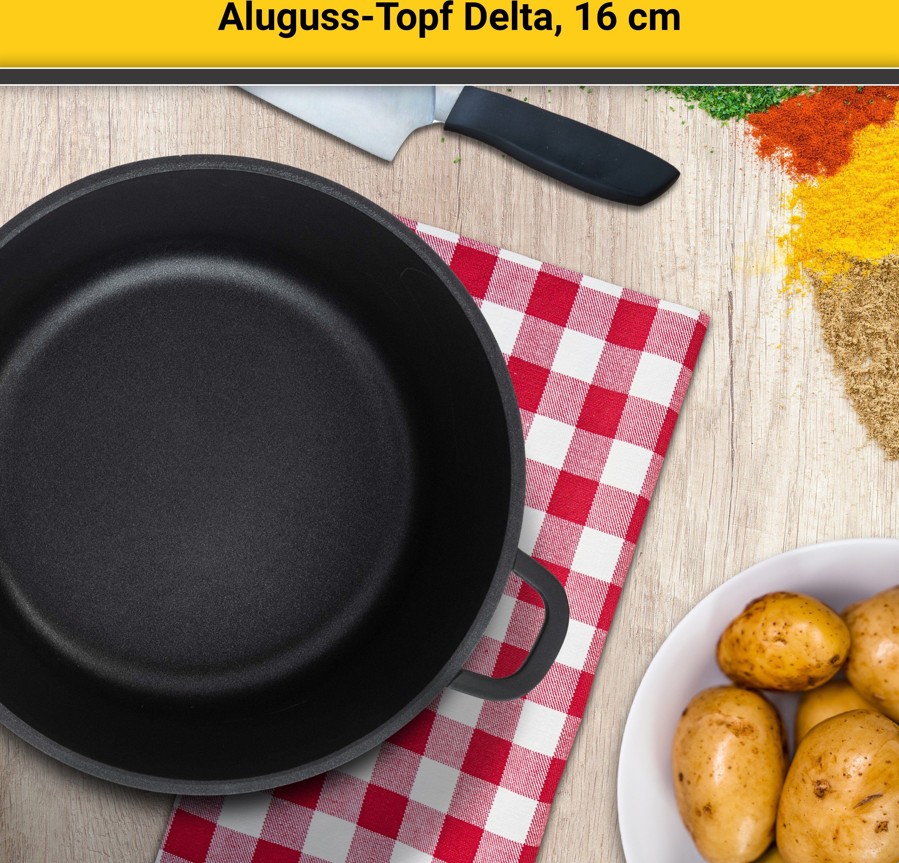 Krüger Fleischtopf Aluguss Fleischtopf mit Glasdeckel DELTA, Aluminiumguss (1-tlg), für Induktions-Kochfelder geeignet