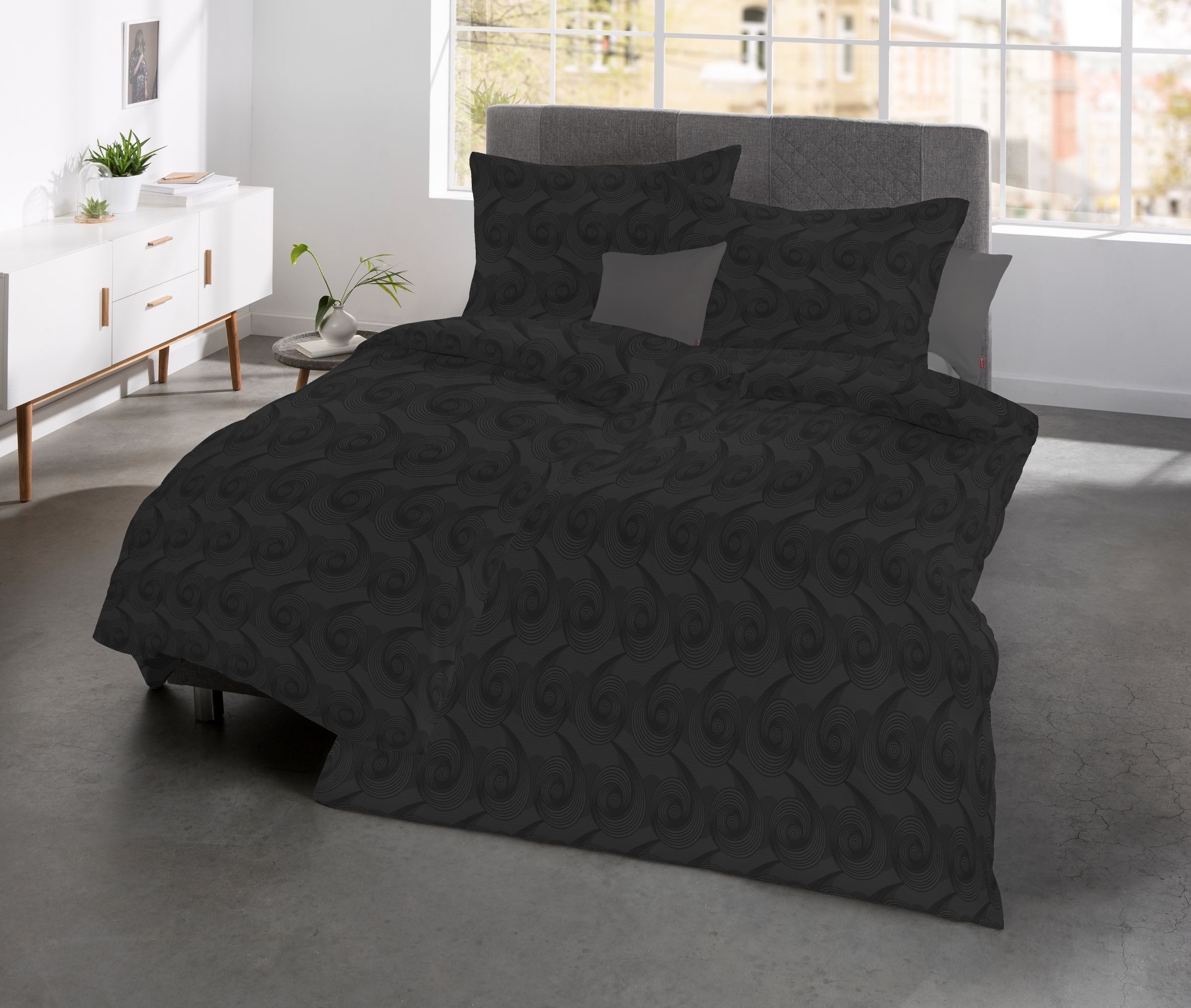 fleuresse Bettwäsche Fleuresse Jacquard Bettwäsche uni 135x200 Kreise Schnecke espresso, Mako Damast, 2 teilig, Jacquard-Gewebe aus feinsten Garnen