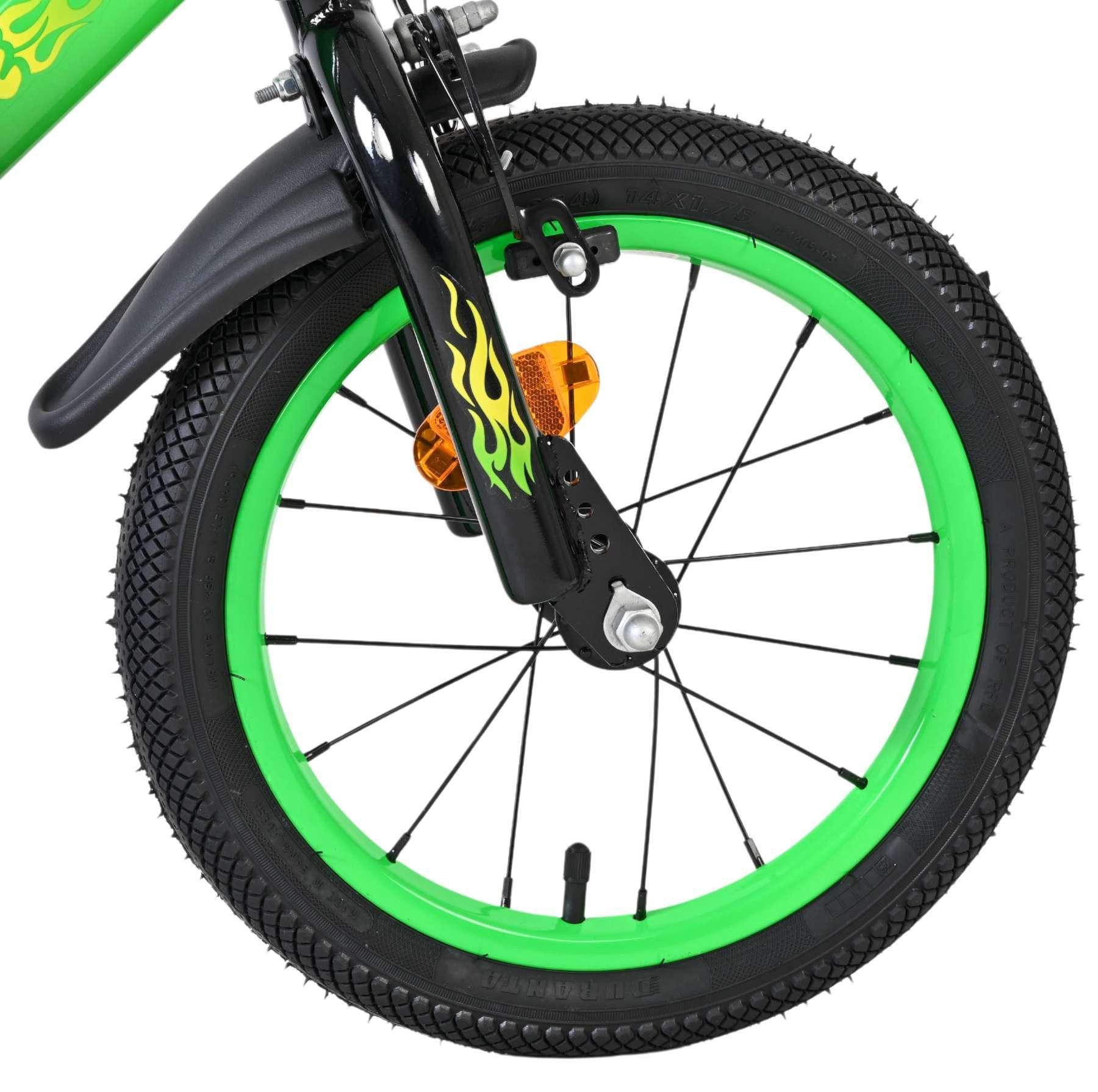 Volare Kinderfahrrad Strike 14 Zoll für Jungen in Schwarz/Grün mit zwei Handbremsen, Stützräder, geschlossener Kettenschutz, Reflektoren, Klingel