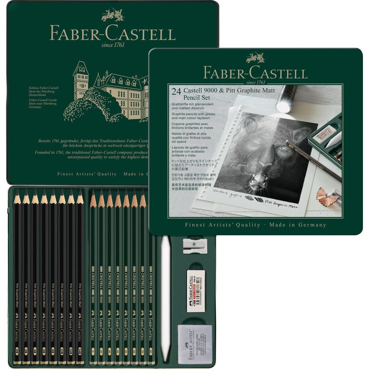 Faber-Castell Zeichenkohle Faber-Castell Set Pitt Graphite - Matt + Castell 9000 - 20er Metallet – Bild 3 von 4