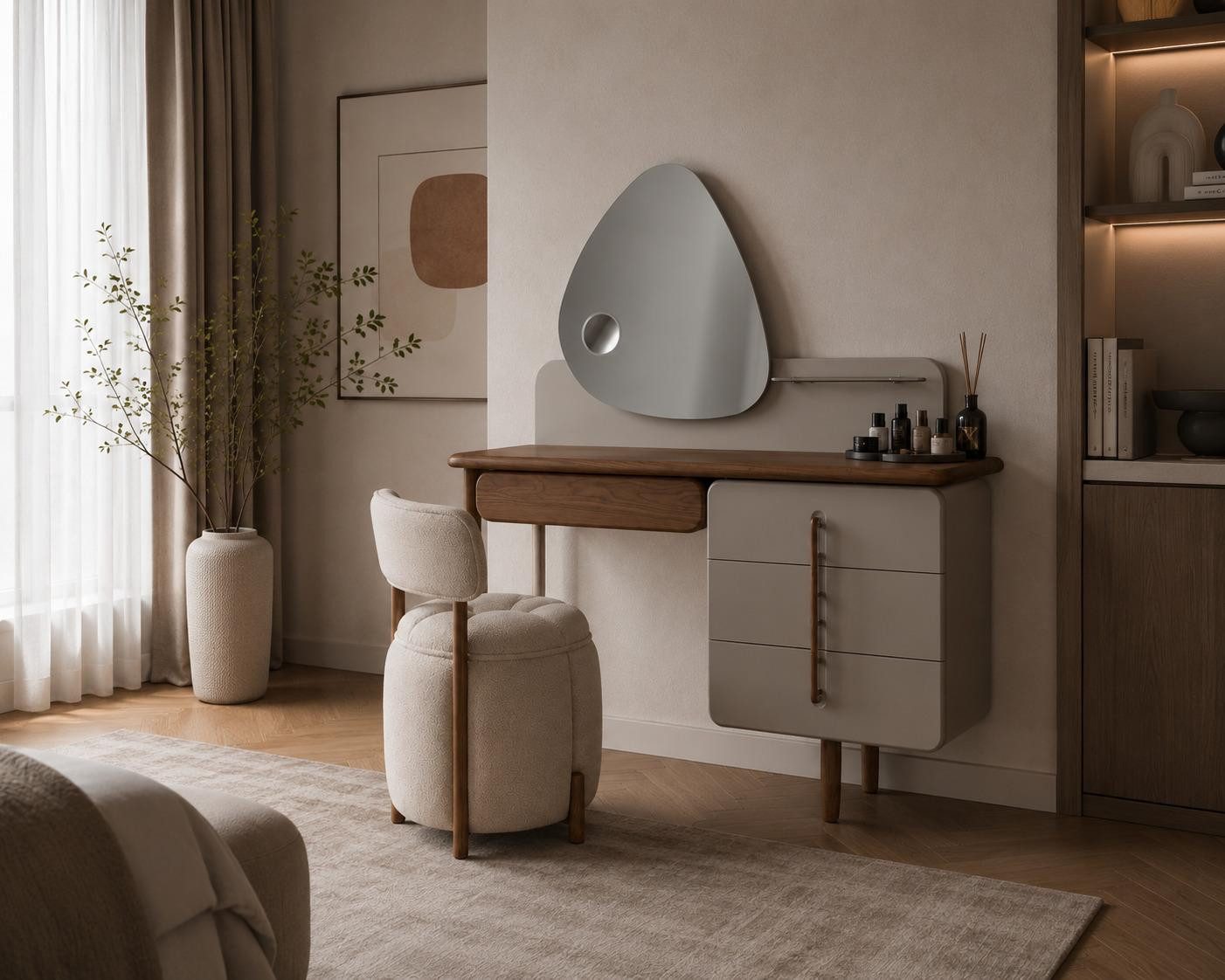 JVmoebel Schminktisch Schlafzimmer Set Schminktisch Sitzhocker Modern Beige Harmonisch Fein, Made in Europa