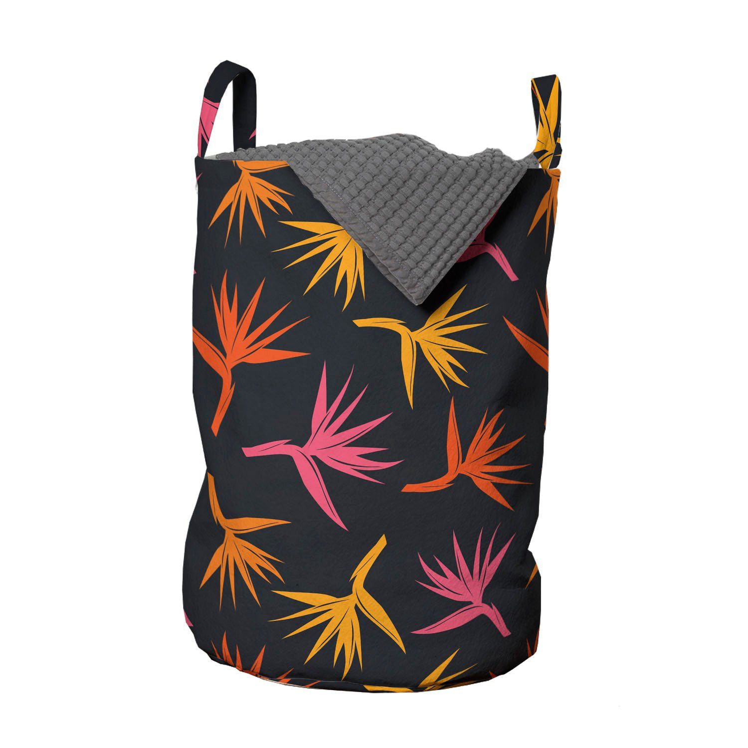 Abakuhaus Wäschesäckchen Wäschekorb mit Griffen Kordelzugverschluss für Waschsalons, Tropisch Paradiesvögel Blume