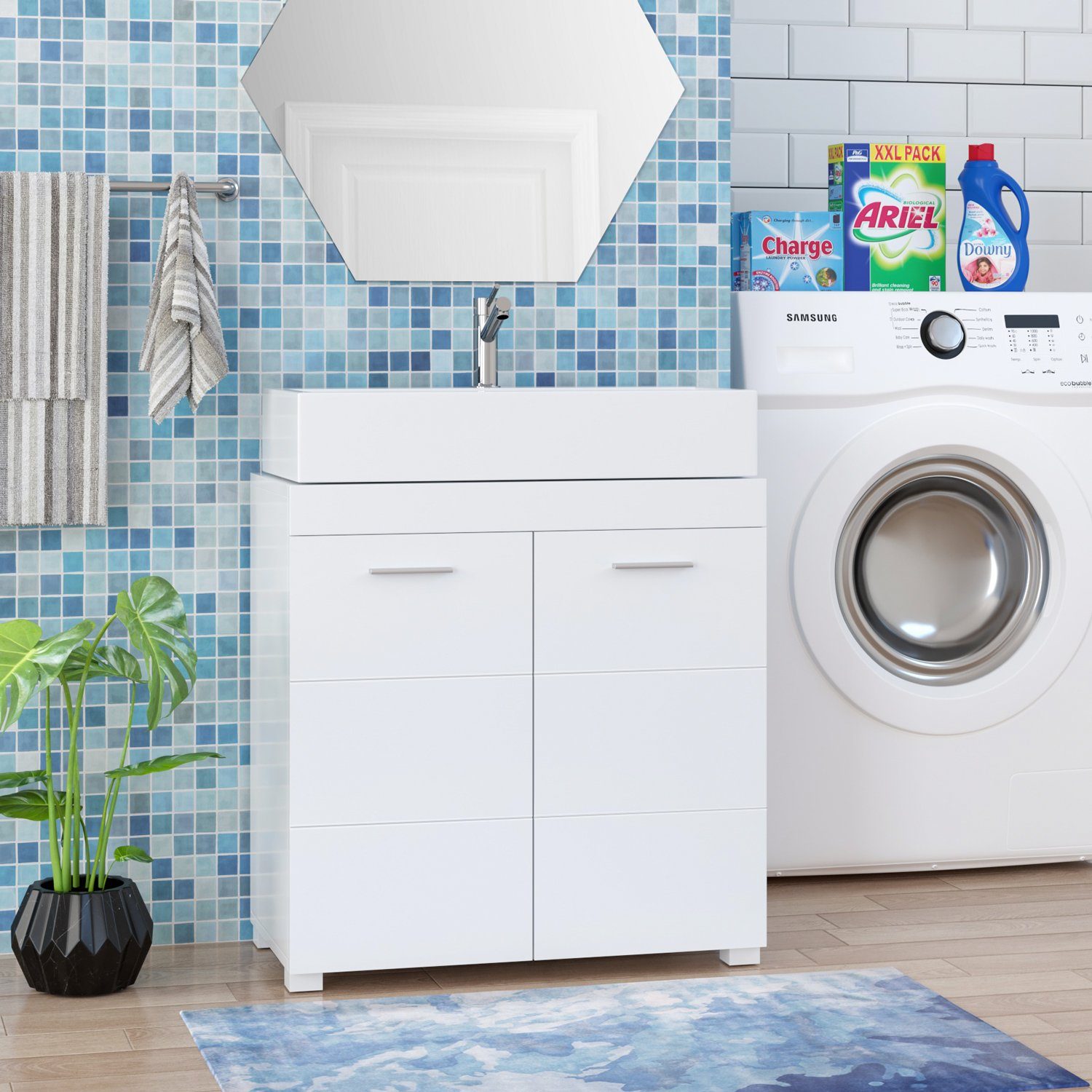 Homfa Waschbeckenunterschrank Unterschrank Badezimmerschrank mit 2 Türen, w günstig online kaufen