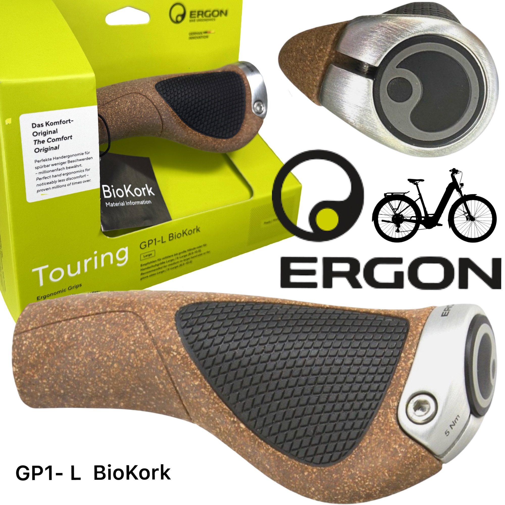 Ergon Fahrradlenker Ergon GP1-L BioKork City Tour Ebike Ergo komfort Fahrrad Griffe