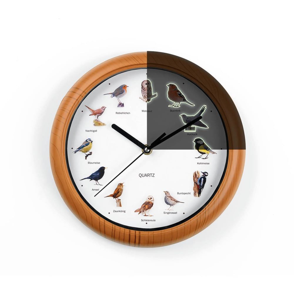MAXXMEE Wanduhr unterschiedliche Vogelstimmen 25cm (leuchtet im Dunkeln & A günstig online kaufen