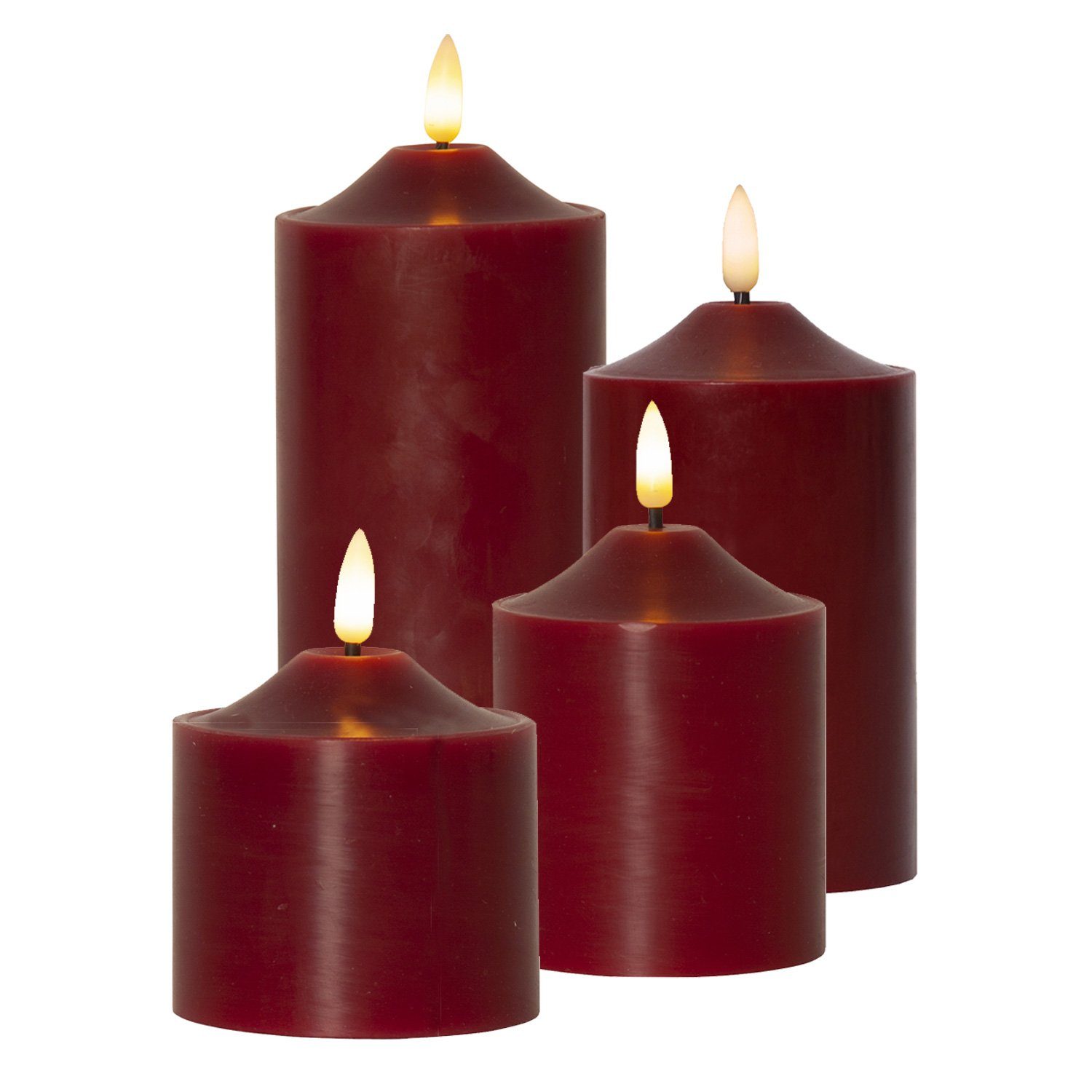Größen flackernd (4-tlg) LED-Kerze Weihnachten rot 4 LED Kerzenset Timer MARELIDA Adventskerzen