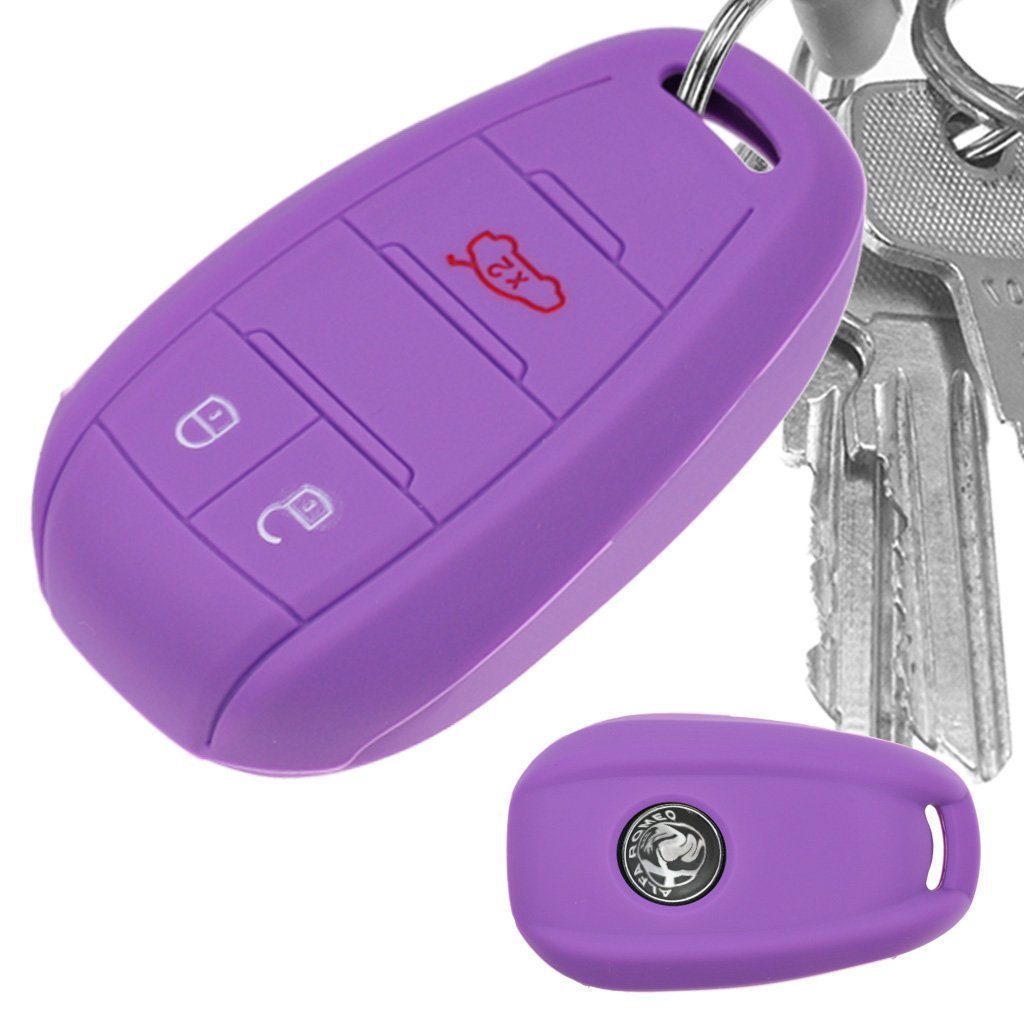 mt-key Schlüsseltasche Autoschlüssel Tasten Stelvio Silikon Giulia ALFA für Softcase 3 Lila, Giulietta Romeo SMARTKEY KEYLESS Schutzhülle