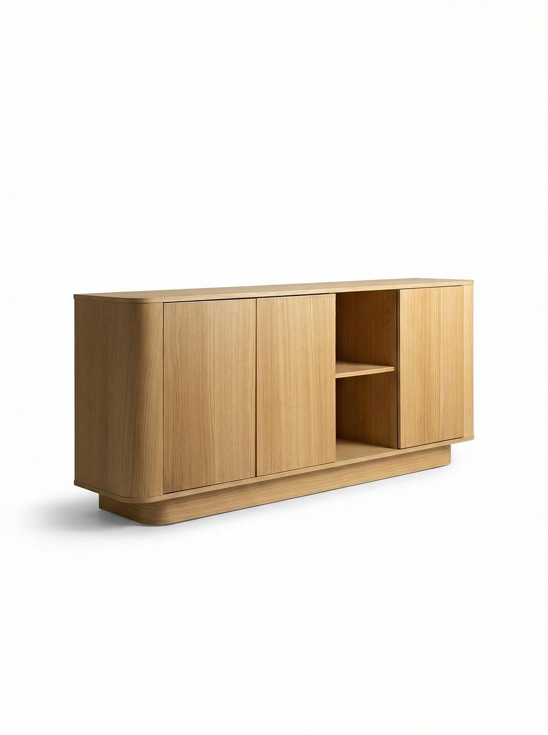faee Sideboard Plass, 3 Türen mit Push-to-open, 2 offene Fächer, 6 Innenfächer, aus Eiche
